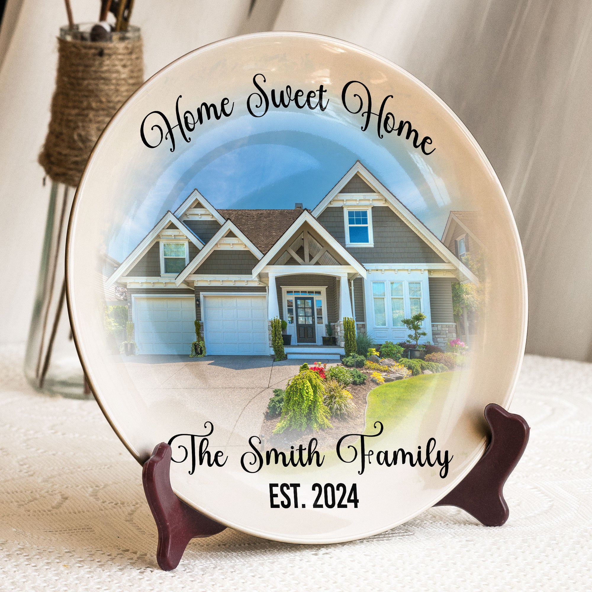 Custom Photo With Home Sweet Home - Personalized Photo Ceramic Plate