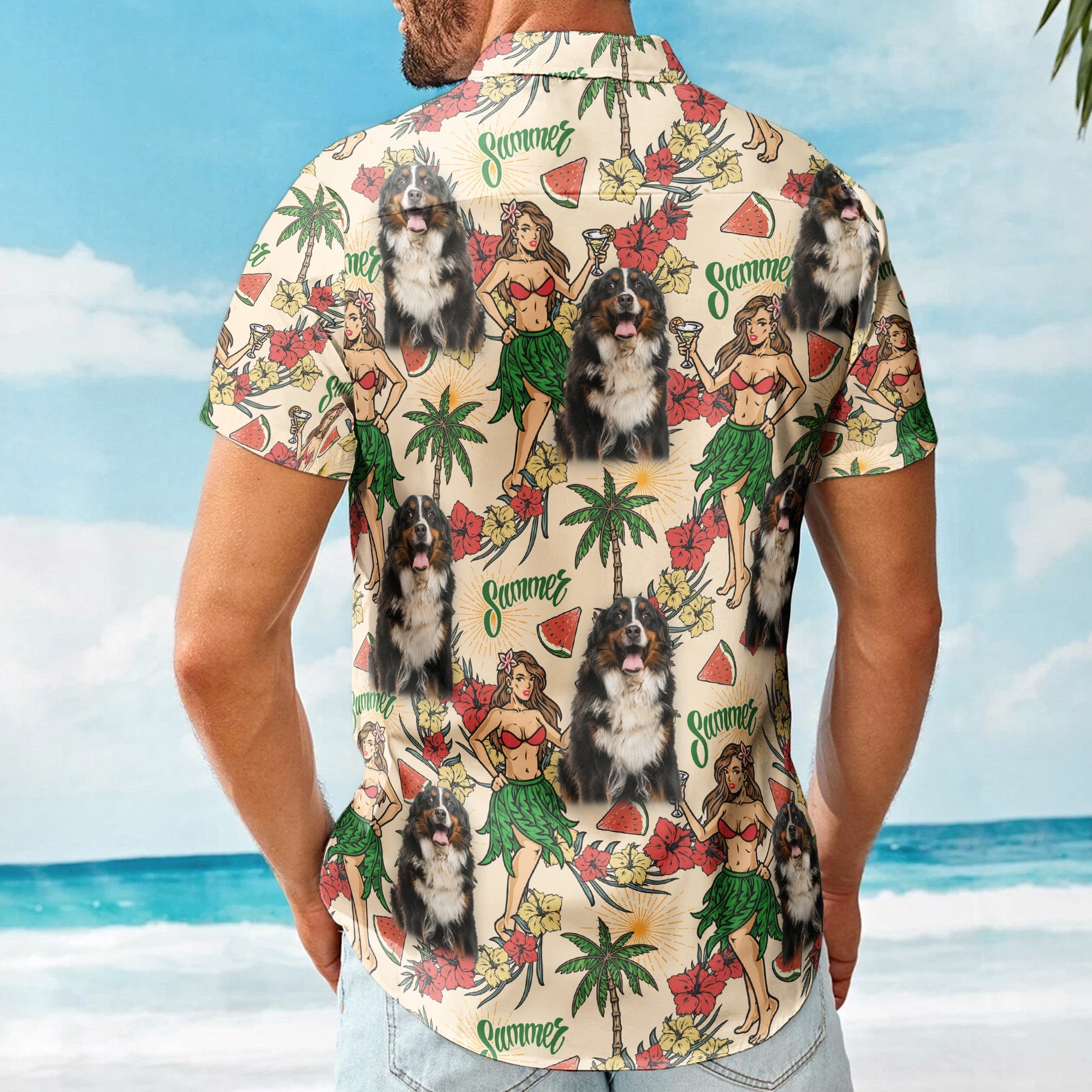 Custom Photo With Hula Girl Tropical Pattern Hawaiian Shirt - Custom Photo Hawaiian Shirts