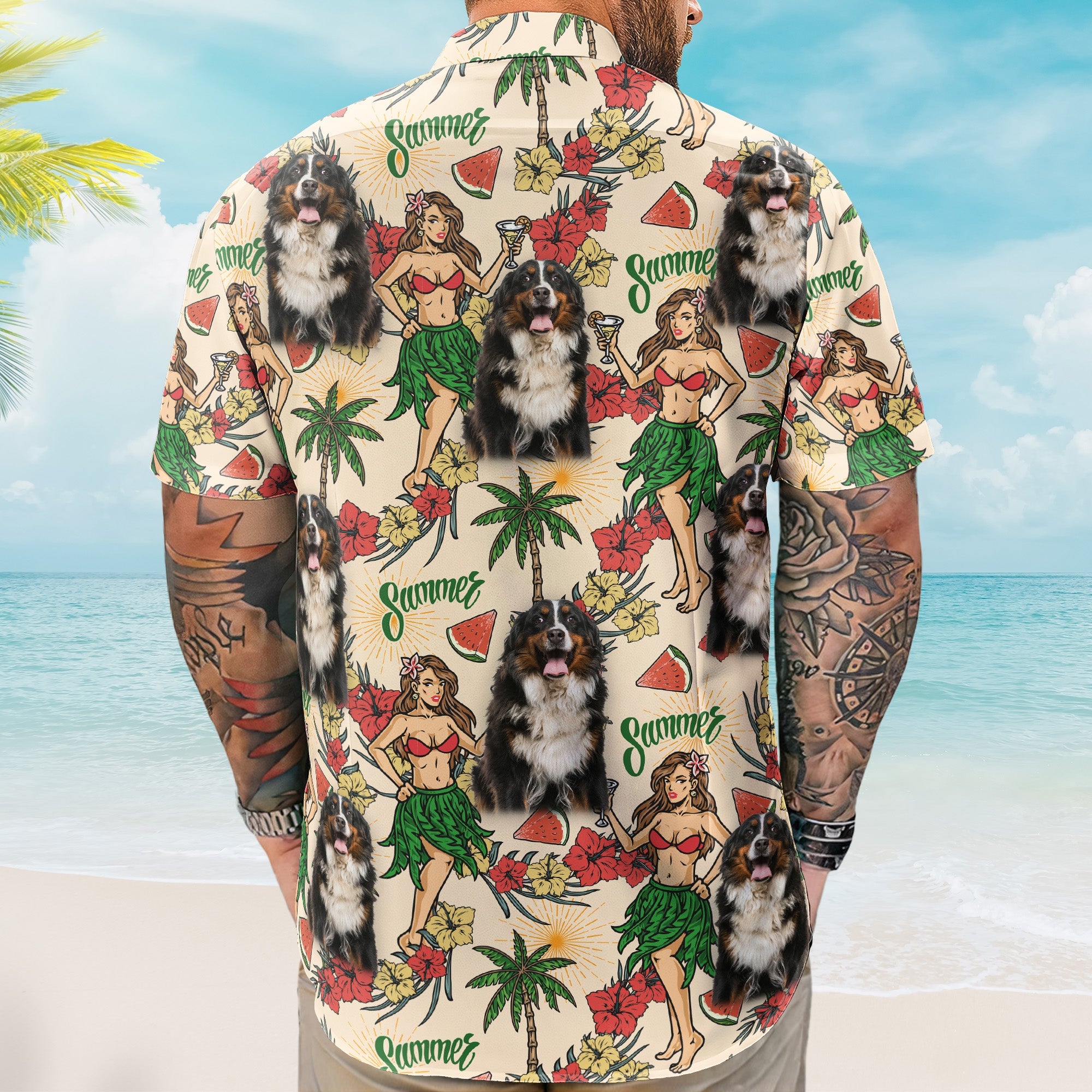 Custom Photo With Hula Girl Tropical Pattern Hawaiian Shirt - Custom Photo Hawaiian Shirts