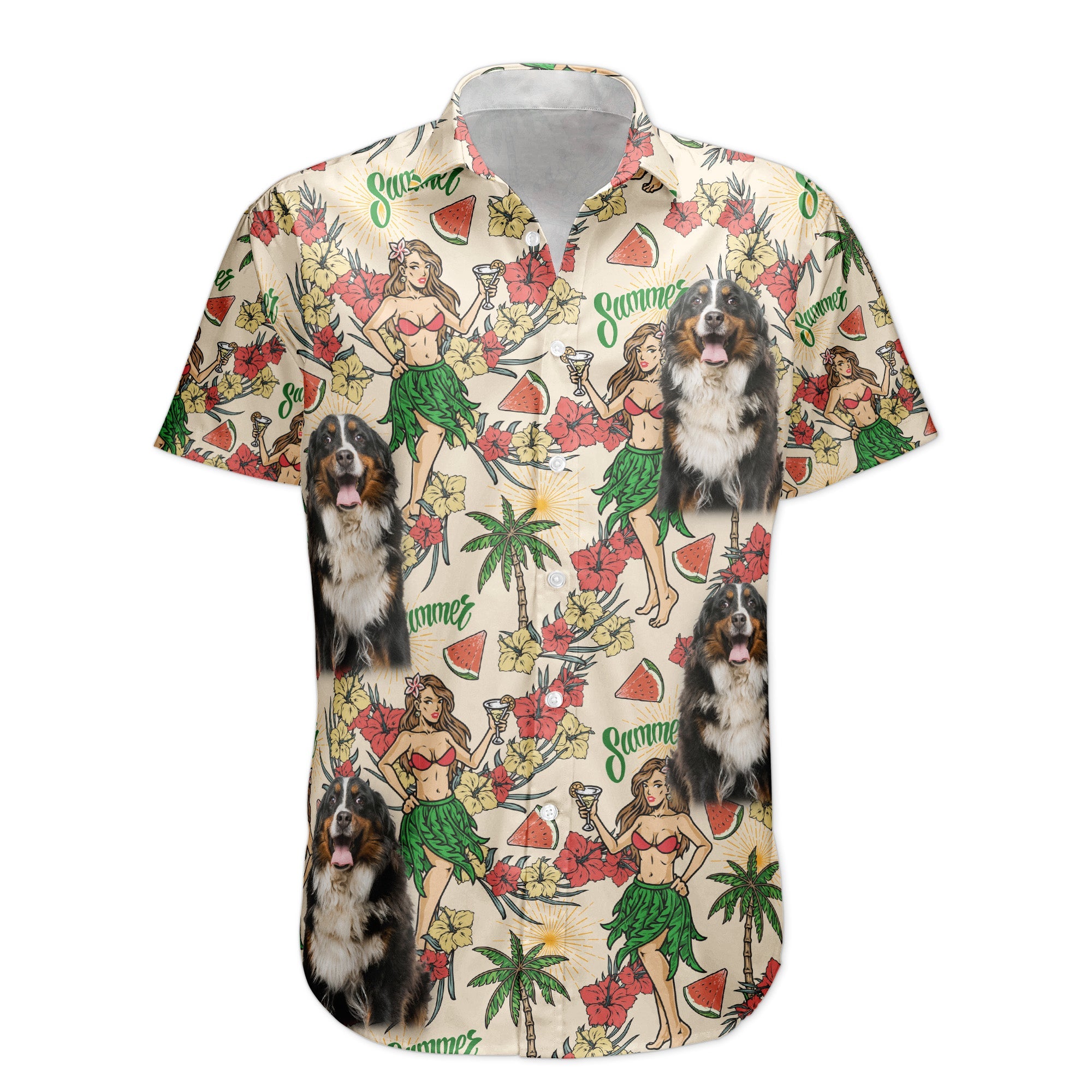 Custom Photo With Hula Girl Tropical Pattern Hawaiian Shirt - Custom Photo Hawaiian Shirts