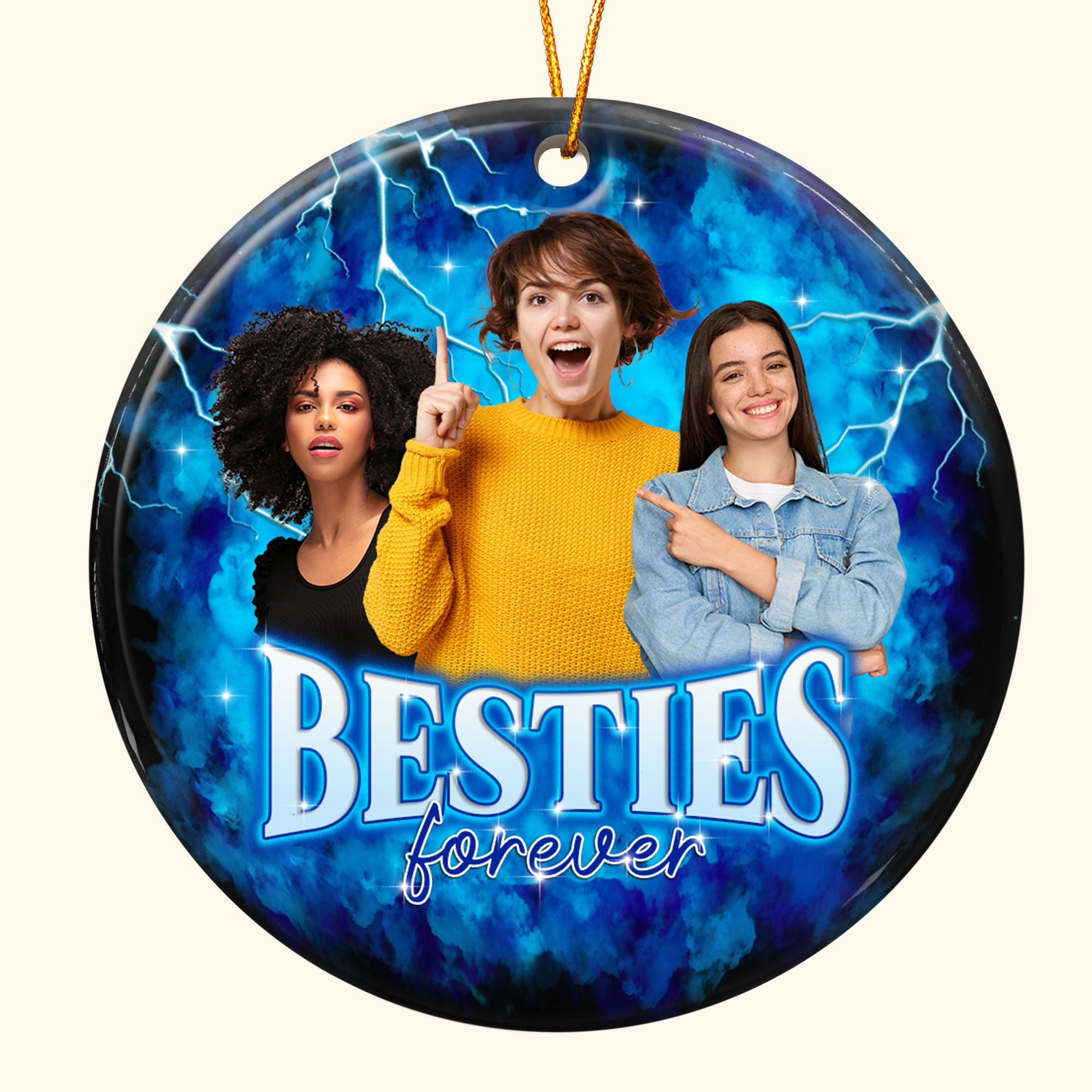 Custom Photos Bootleg Style Besties Ornament - Personalized Ceramic Photo Ornament