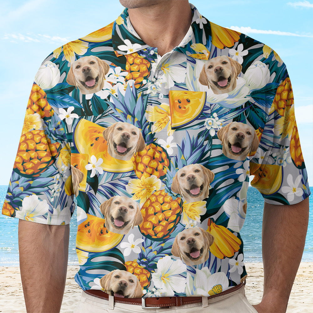 Custom Polo Shirt With Funny Face Hawaiian Pattern - Personalized Photo Polo Shirt