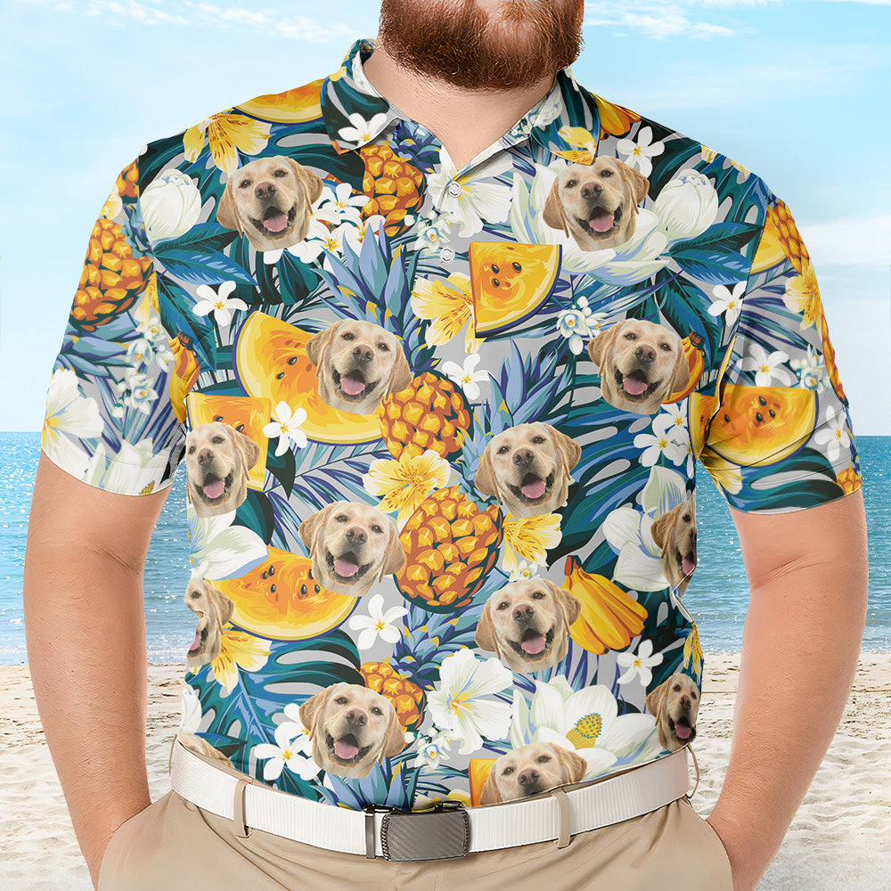 Custom Polo Shirt With Funny Face Hawaiian Pattern - Personalized Photo Polo Shirt