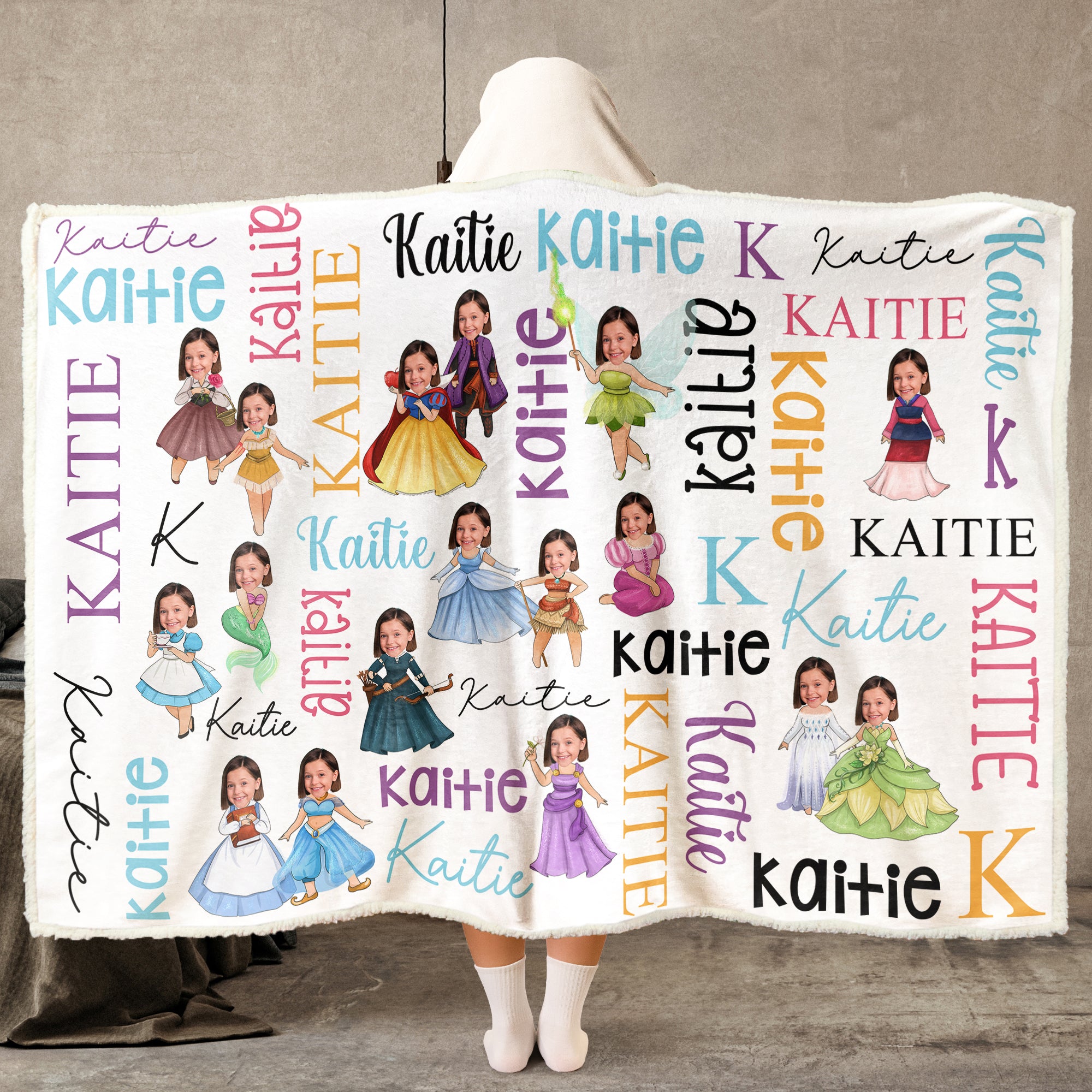 Custom Princess Prince Kid Face - Personalized Photo Wearable Blanket Hoodie