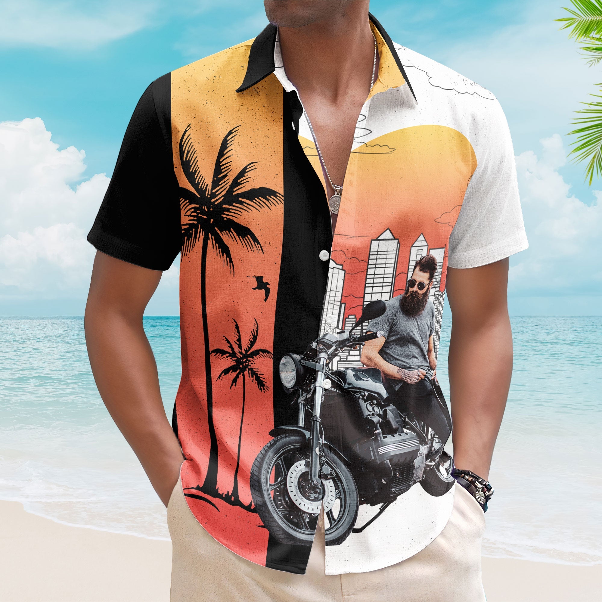 Custom Retro Bikes Photo Bikers For Men, Husband - Custom Photo Hawaiian Shirt