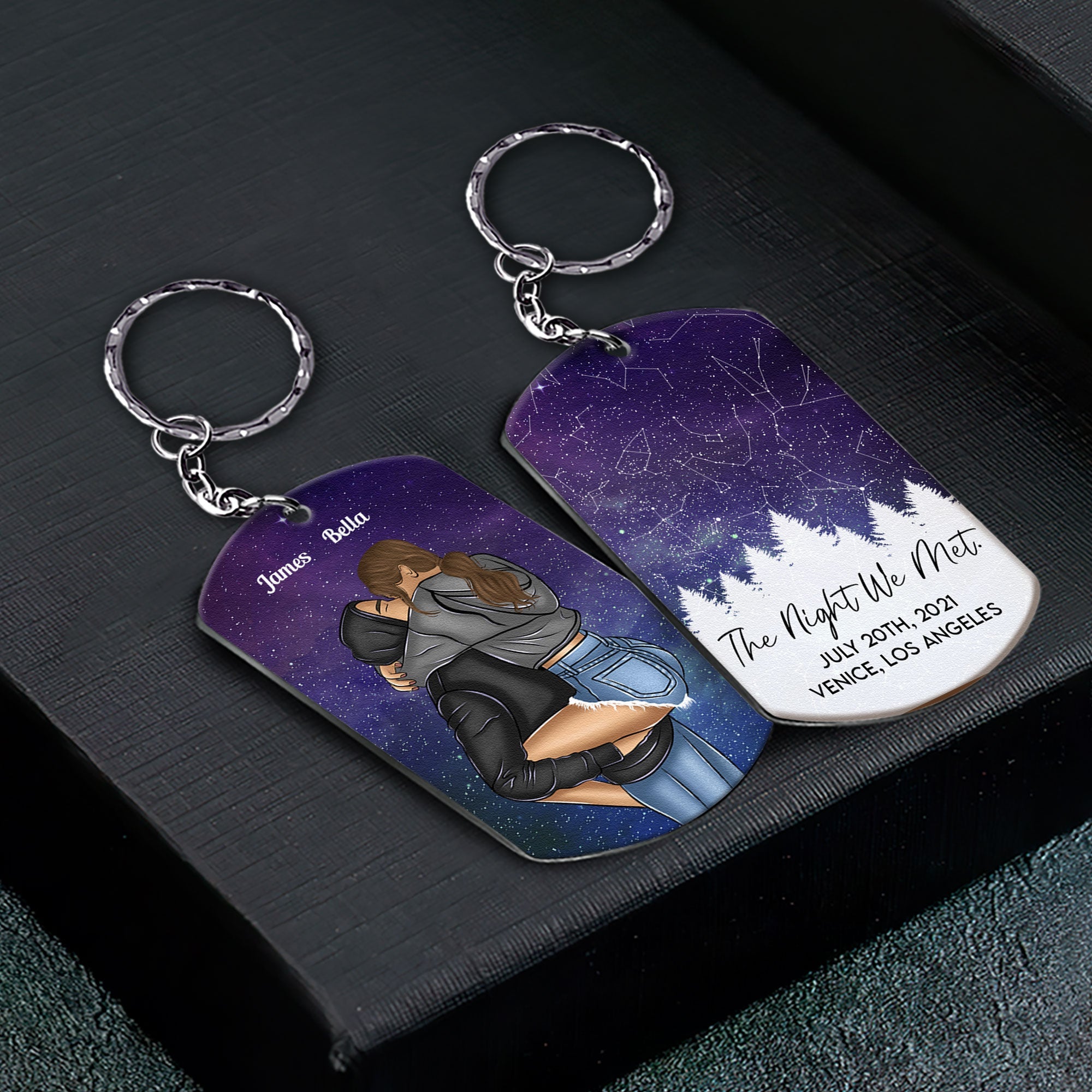 Custom Star Map The Night We First Met Engaged Couples - Personalized Keychain