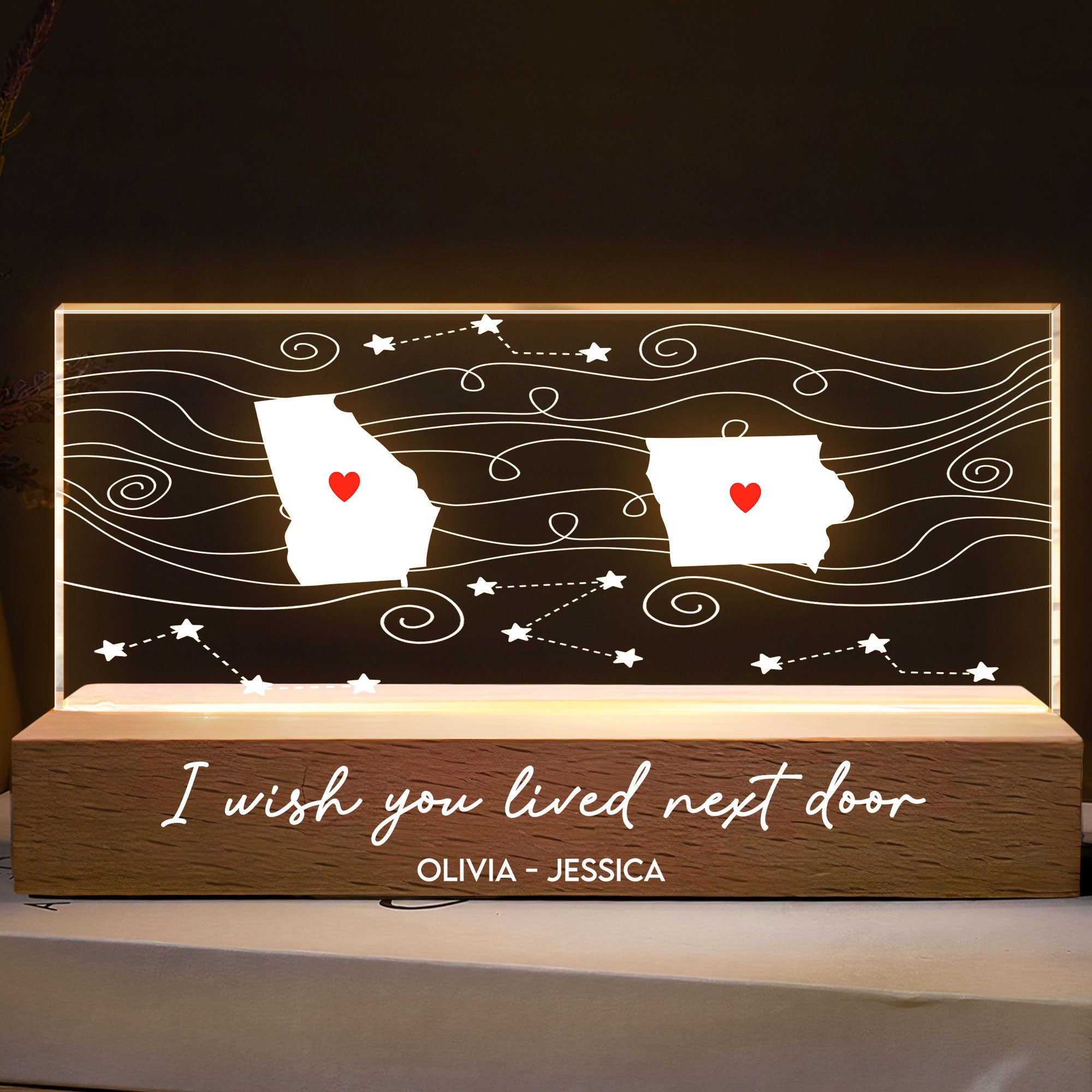 Custom States I Wish You Lived Next Door - Personalized LED Night Light