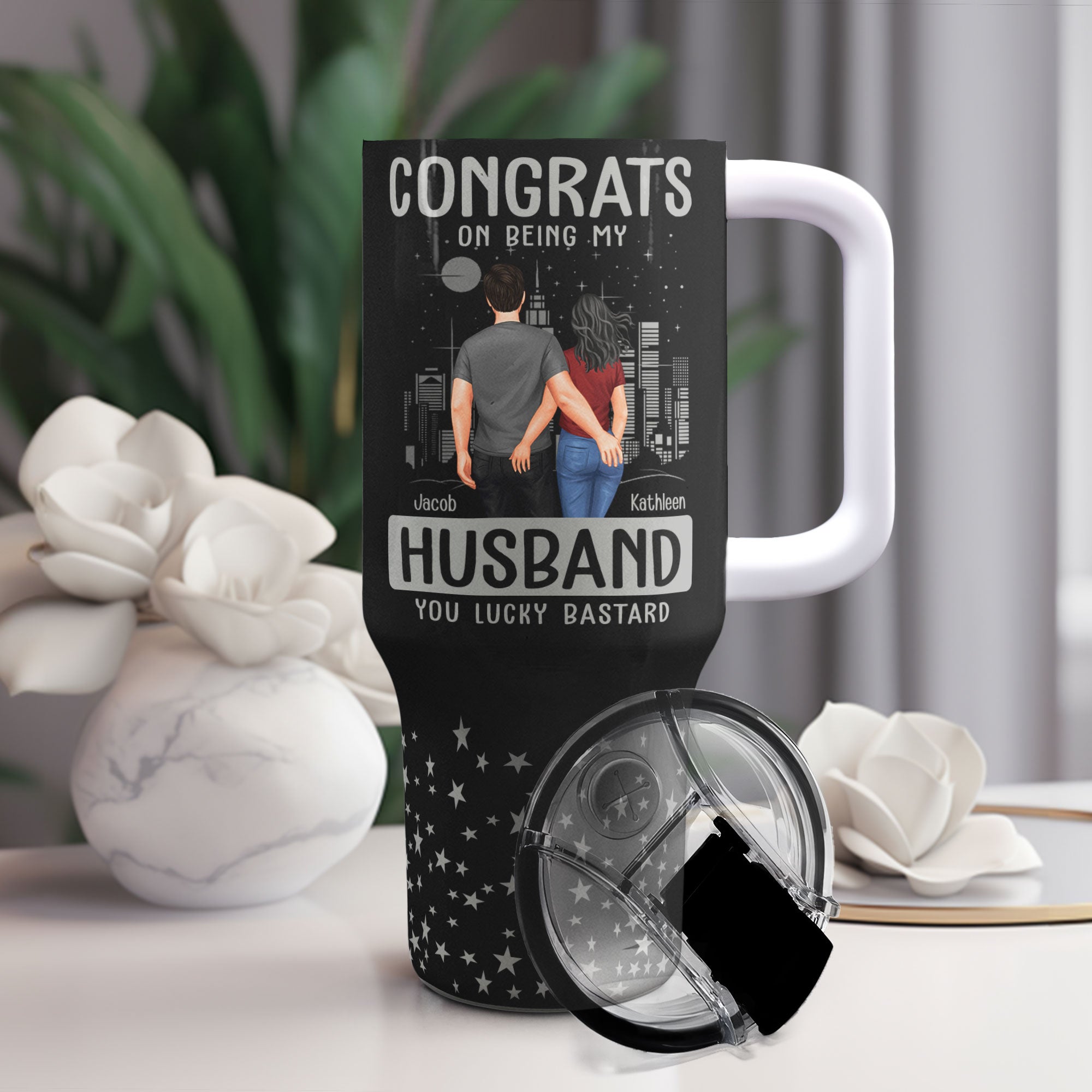 Custom Tumbler 40Oz Congrats Being My Husband - Personalized 40oz Tumbler With Straw