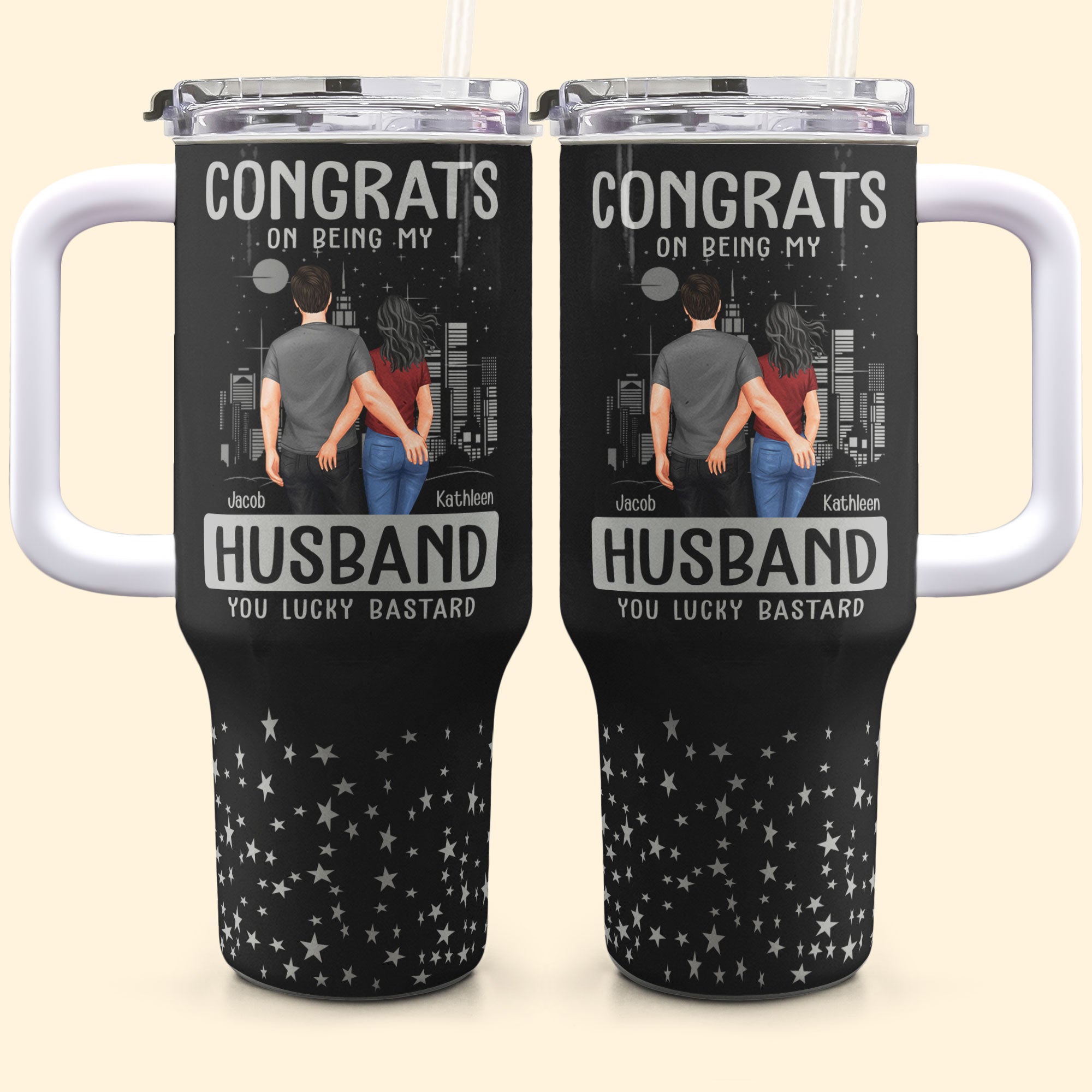 Custom Tumbler 40Oz Congrats Being My Husband - Personalized 40oz Tumbler With Straw