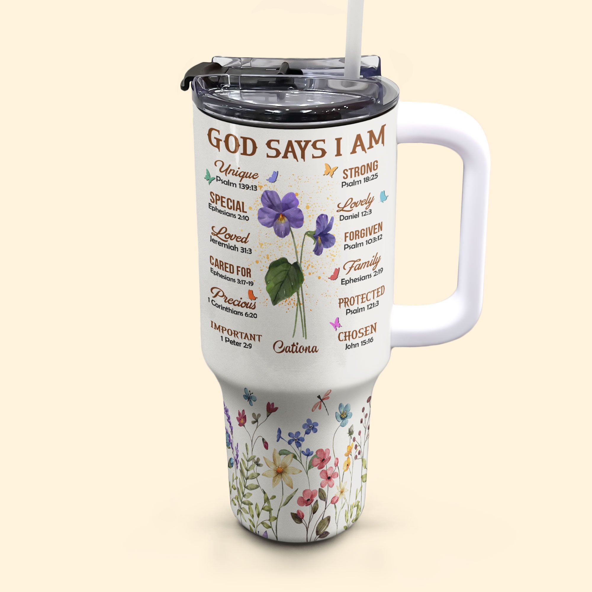 Custom Tumbler 40Oz God Says I Am - Personalized 40oz Tumbler With Straw