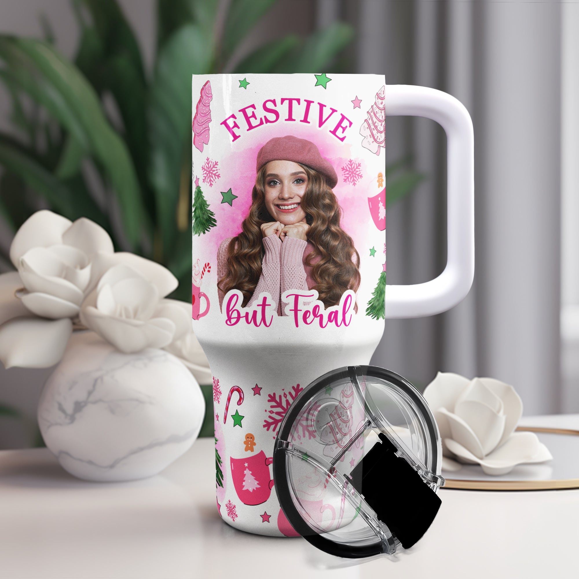 Custom Tumbler For Girls Festive But Feral - Personalized Photo 40oz Tumbler With Straw