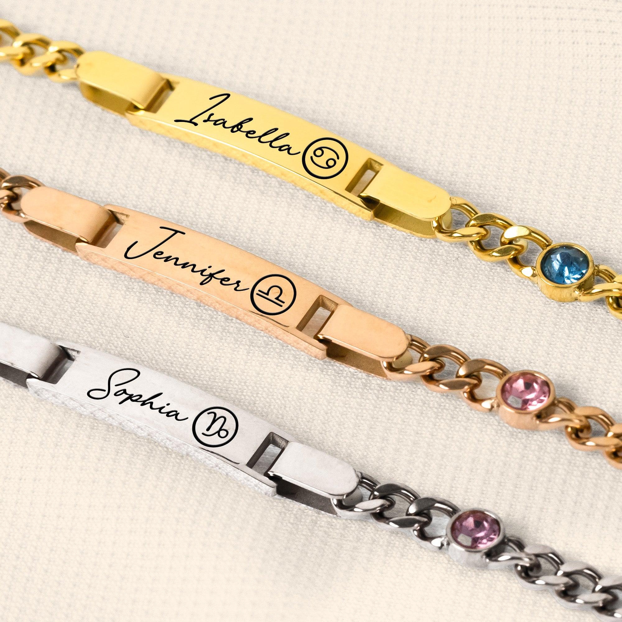 Custom Zodiac And Name - Personalized Stainless Steel Engraved Name Bracelet