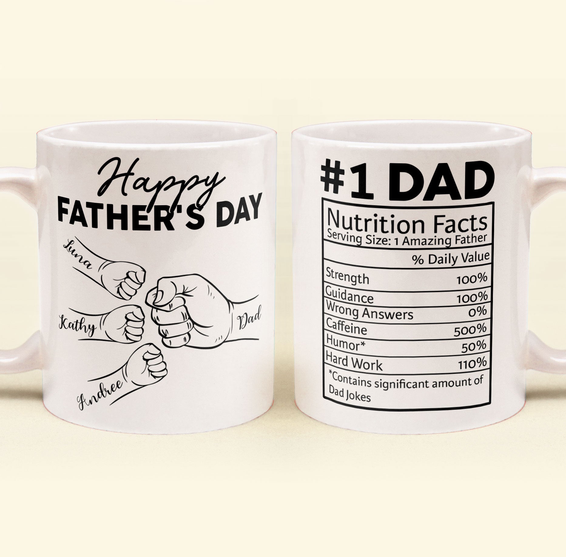 Custom Name Dad Nutrition Facts Hand Bump Happy Father's Day - Personalized Mug