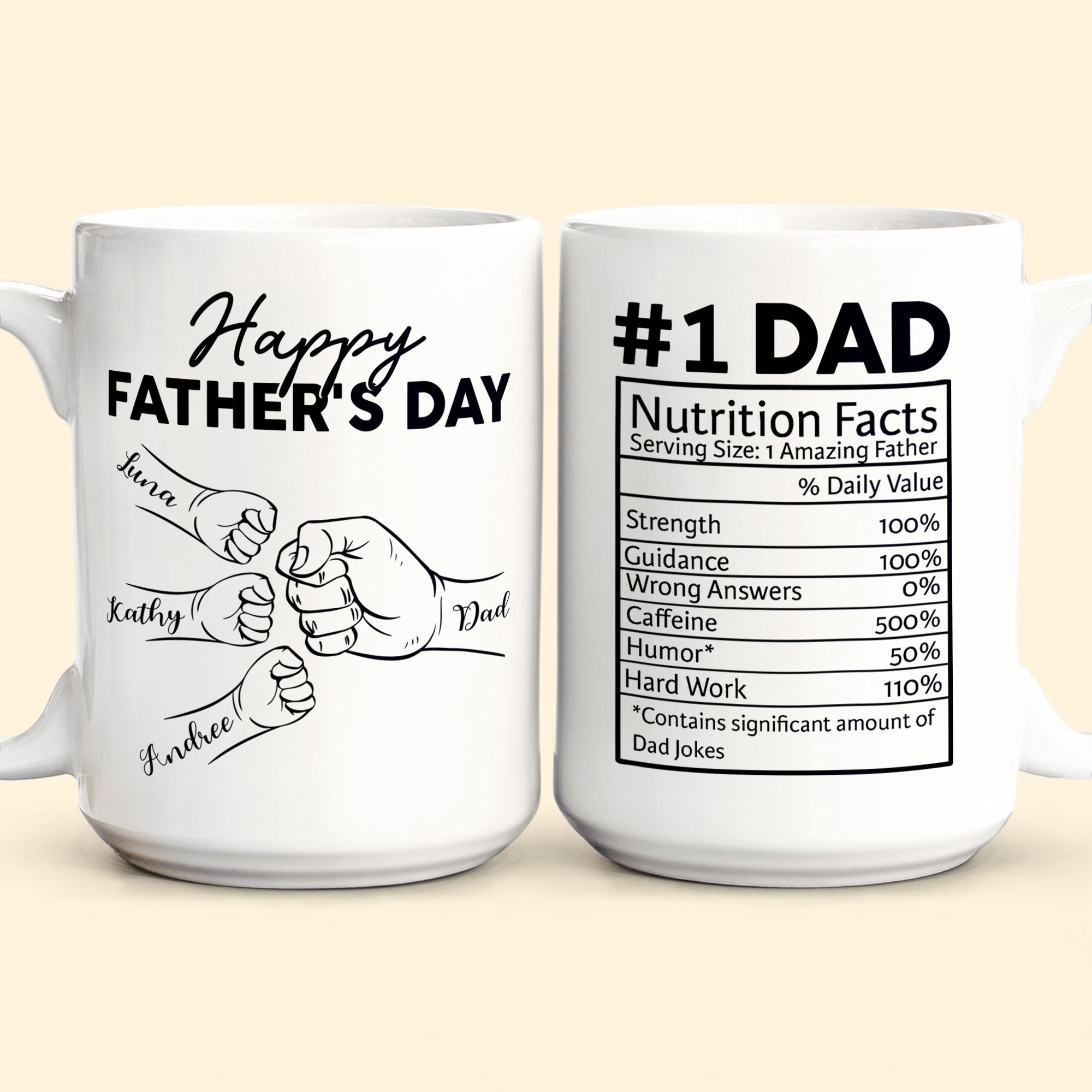 Custom Name Dad Nutrition Facts Hand Bump Happy Father's Day - Personalized Mug