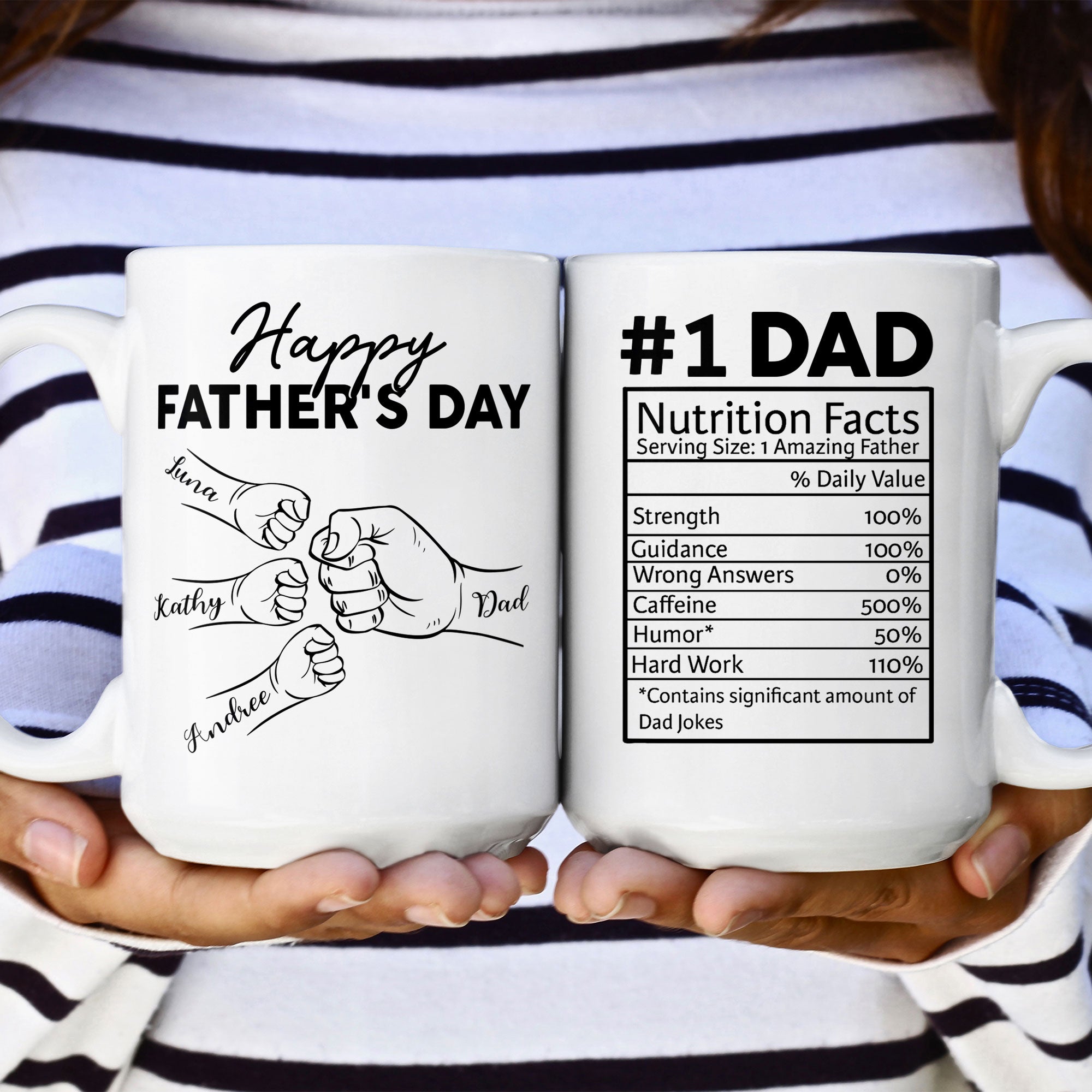 Custom Name Dad Nutrition Facts Hand Bump Happy Father's Day - Personalized Mug