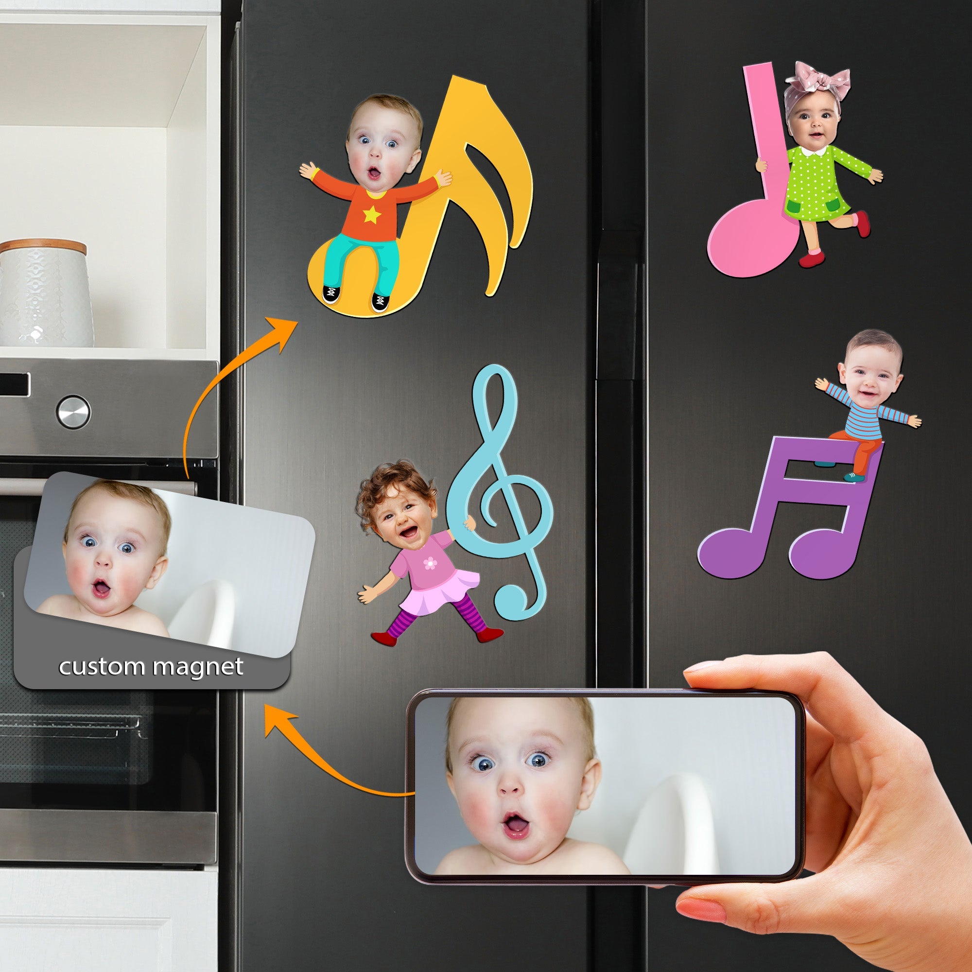 Customizing Face Kids With Music Notes - Personalized Photo Magnet