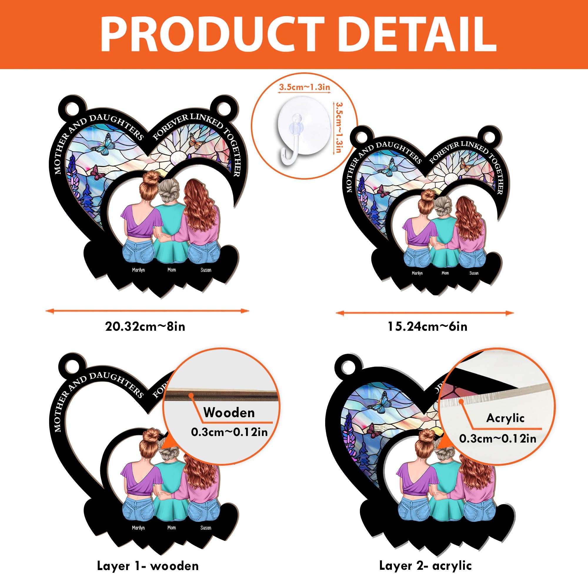 Mother And Daughters Forever Linked Together - Personalized Window Hanging Suncatcher Ornament