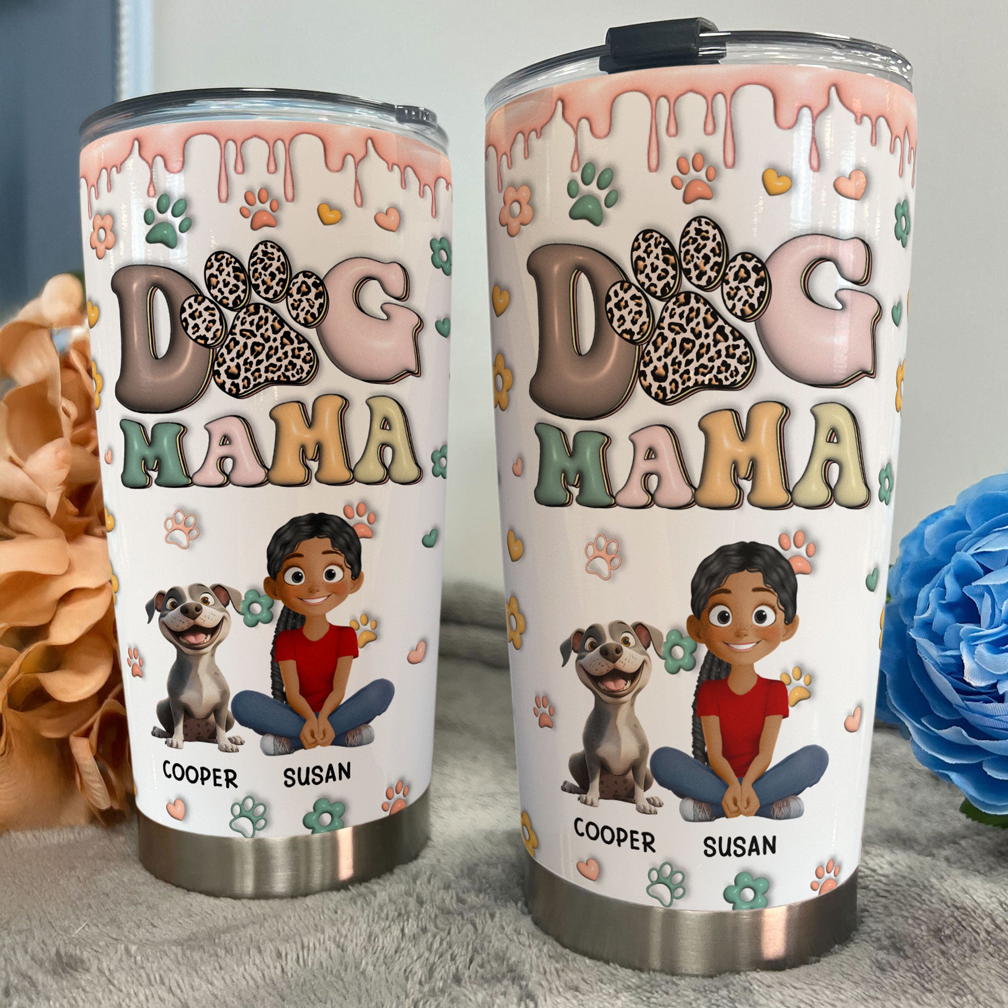 DOG MOM, DOG MAMA 3D Style Pattern - Personalized Tumbler Cup