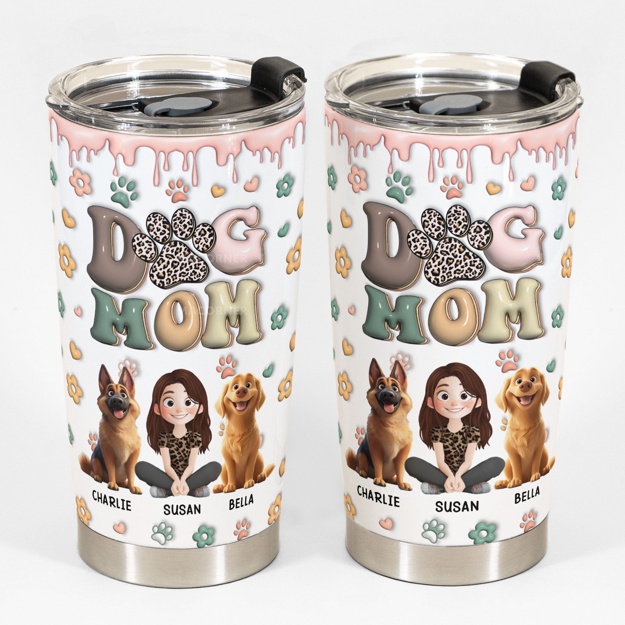 DOG MOM, DOG MAMA 3D Style Pattern - Personalized Tumbler Cup