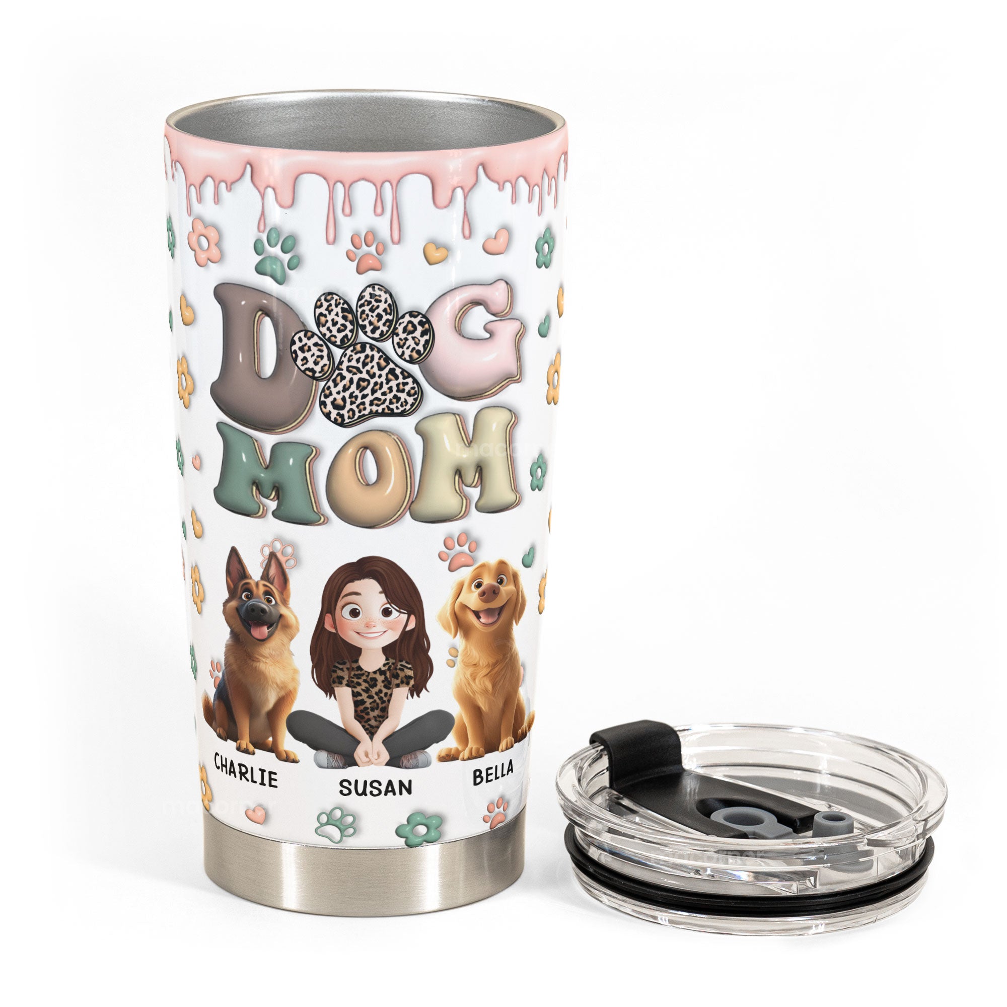 DOG MOM, DOG MAMA 3D Style Pattern - Personalized Tumbler Cup