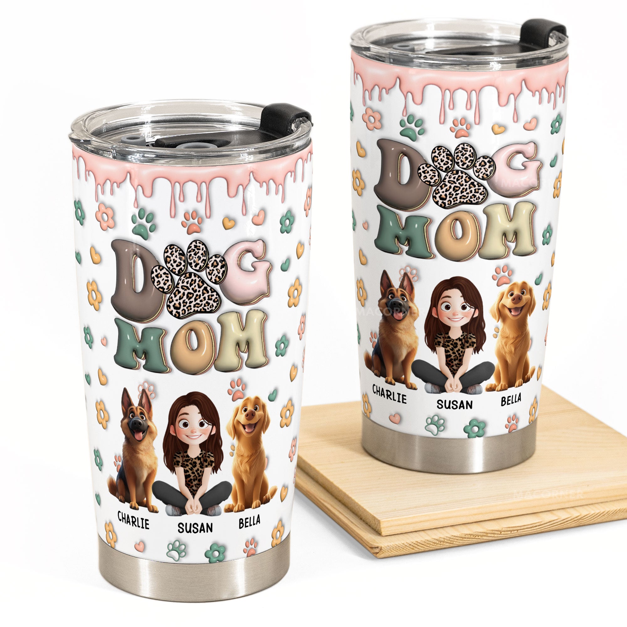 DOG MOM, DOG MAMA 3D Style Pattern - Personalized Tumbler Cup