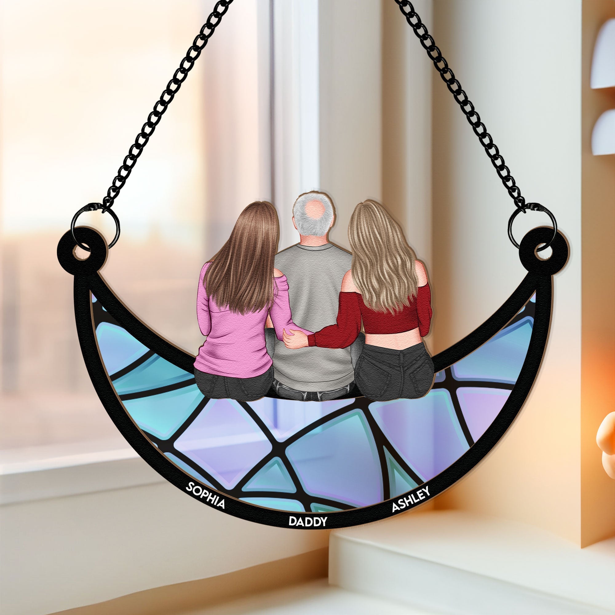 Dad And Children - Personalized Window Hanging Suncatcher Ornament