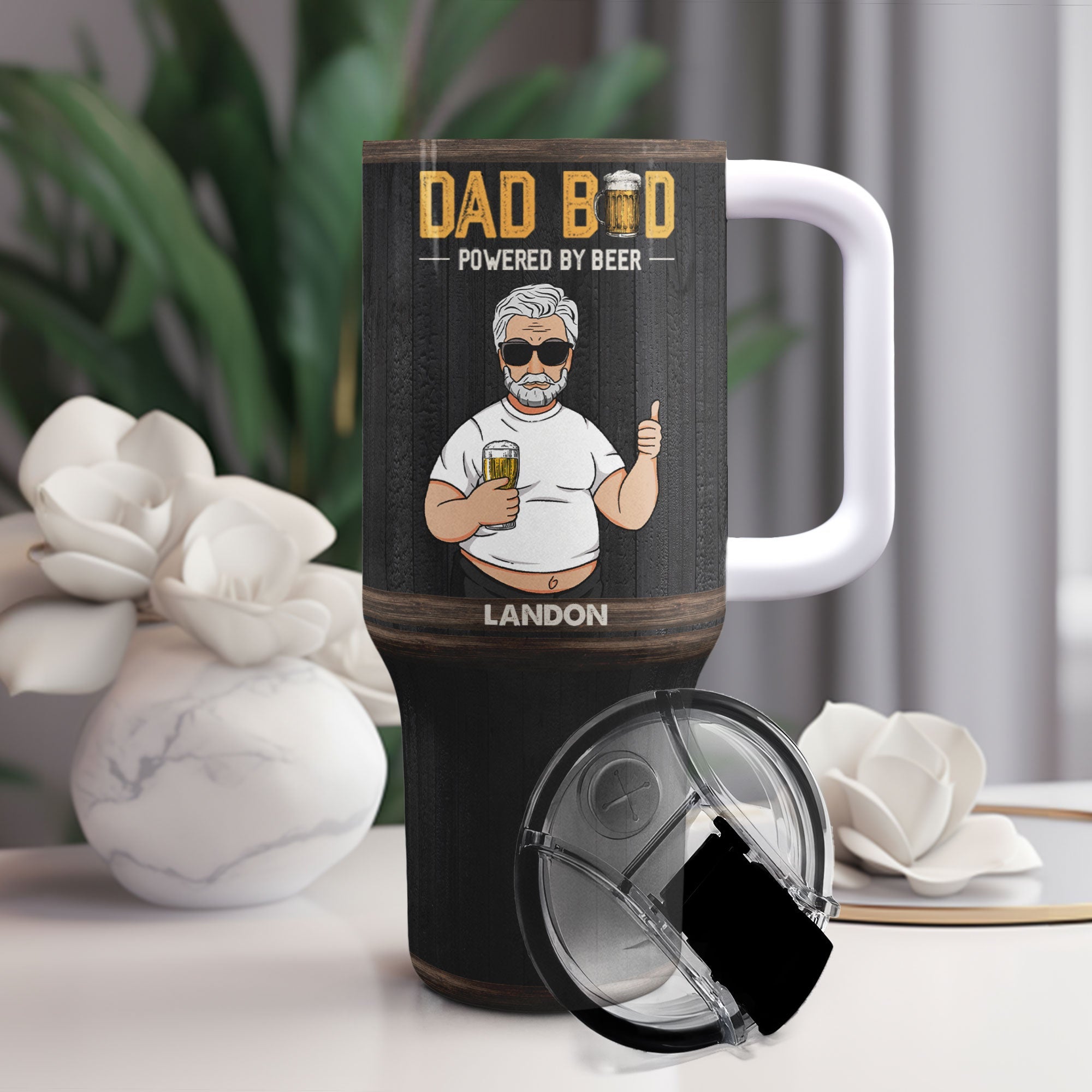 Dad Bod Powered By Beer - Personalized 40oz Tumbler With Straw