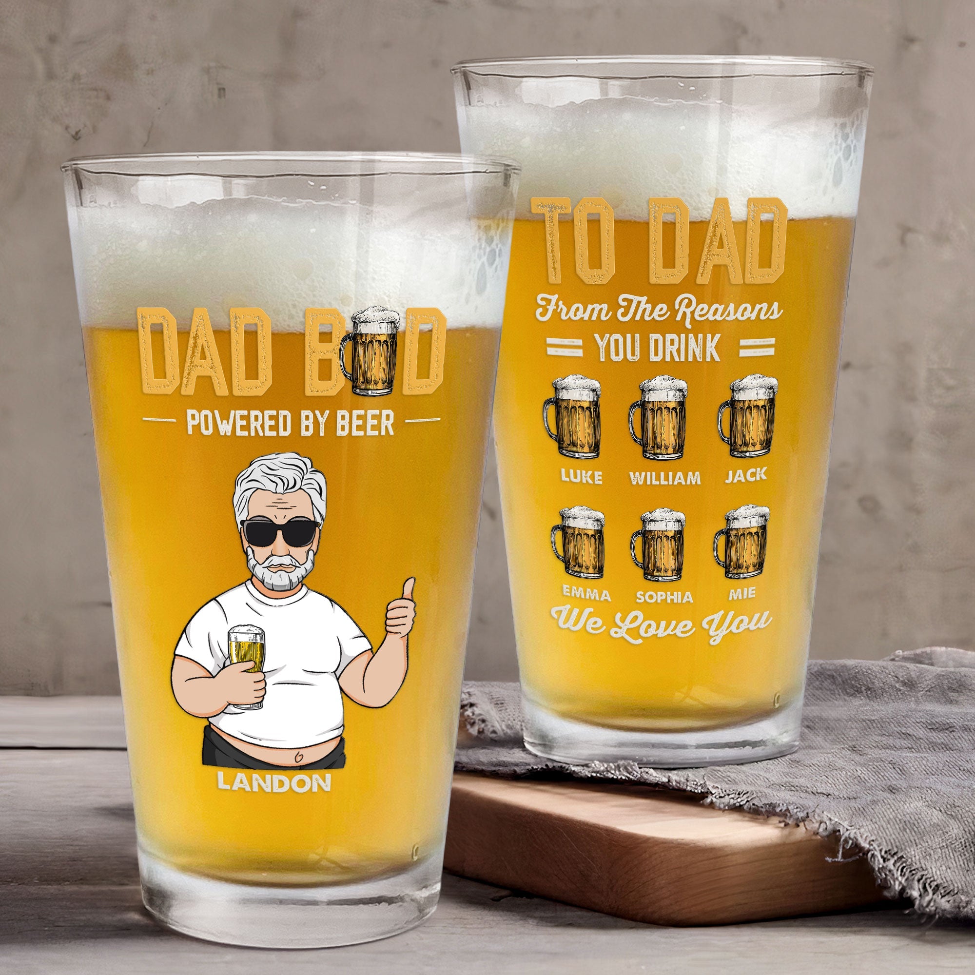 Dad Bod Powered By Beer - Personalized Beer Glass