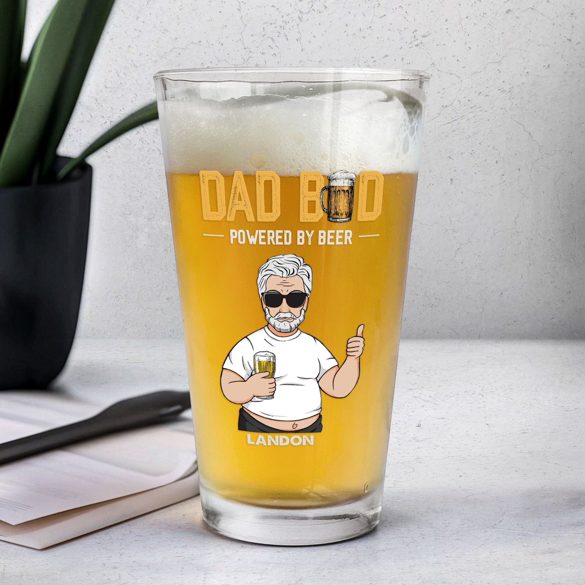 Dad Bod Powered By Beer - Personalized Beer Glass