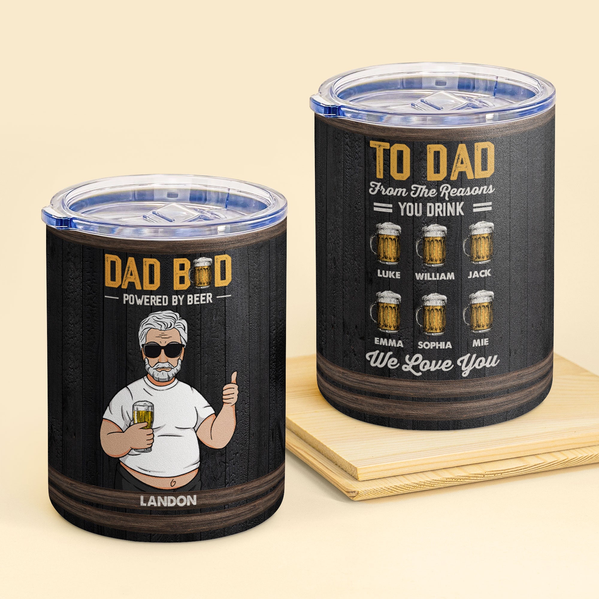 Dad Bod Powered By Beer - Personalized Lowball Tumbler