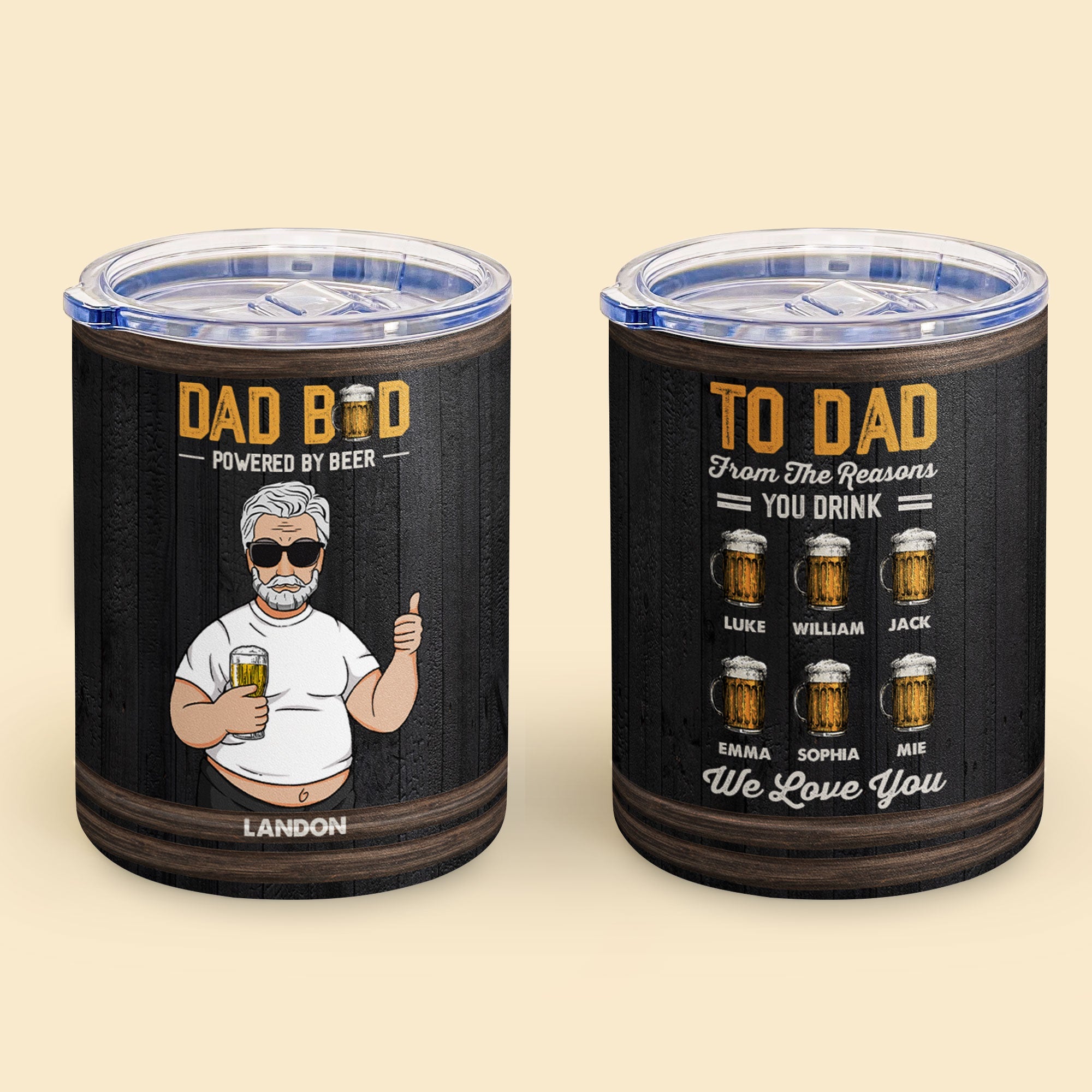 Dad Bod Powered By Beer - Personalized Lowball Tumbler