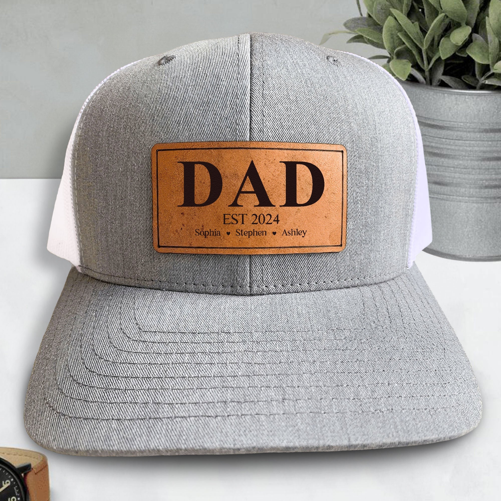 Dad Est - Personalized Leather Patch Hat