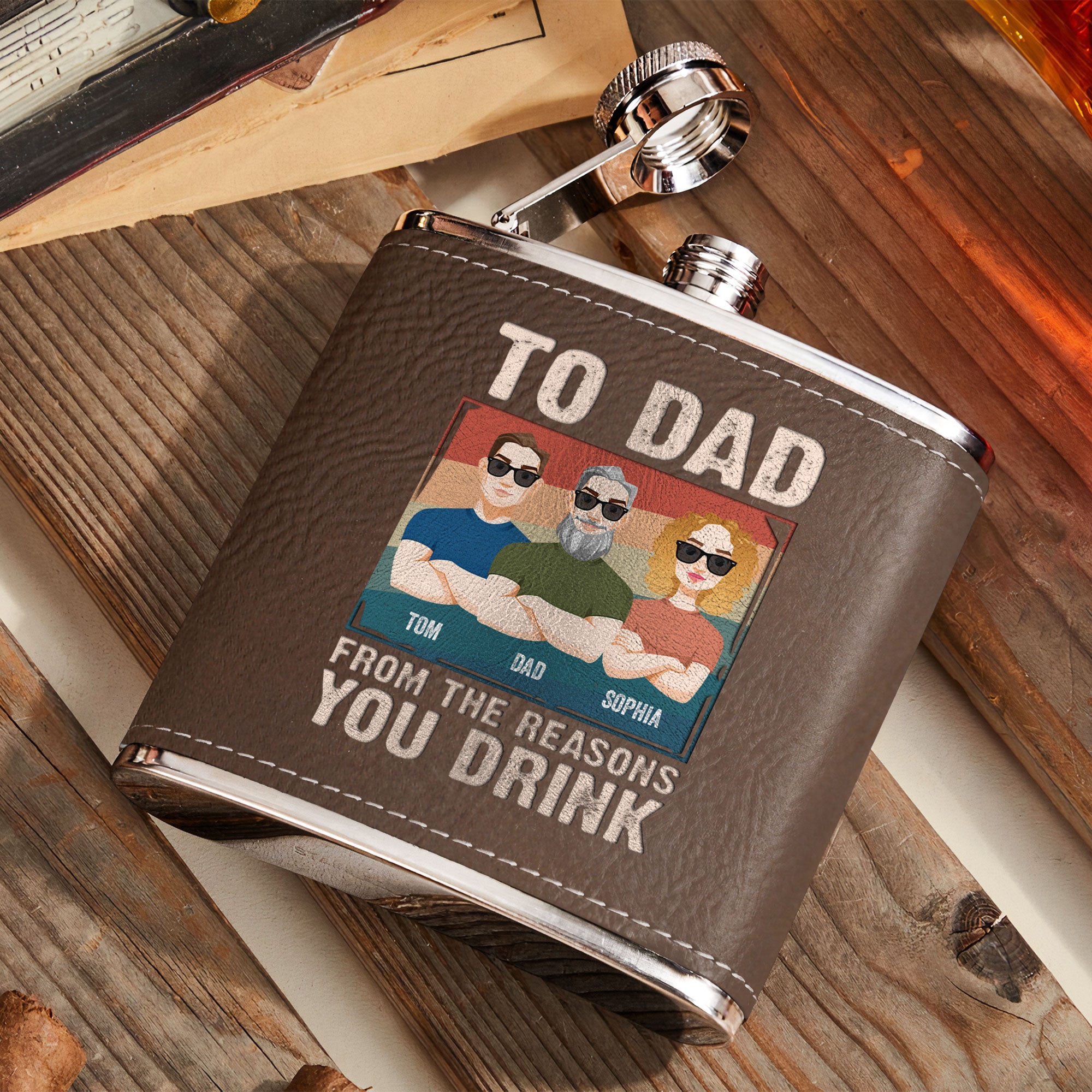 Dad Gift From The Reasons You Drink - Personalized Leather Flask