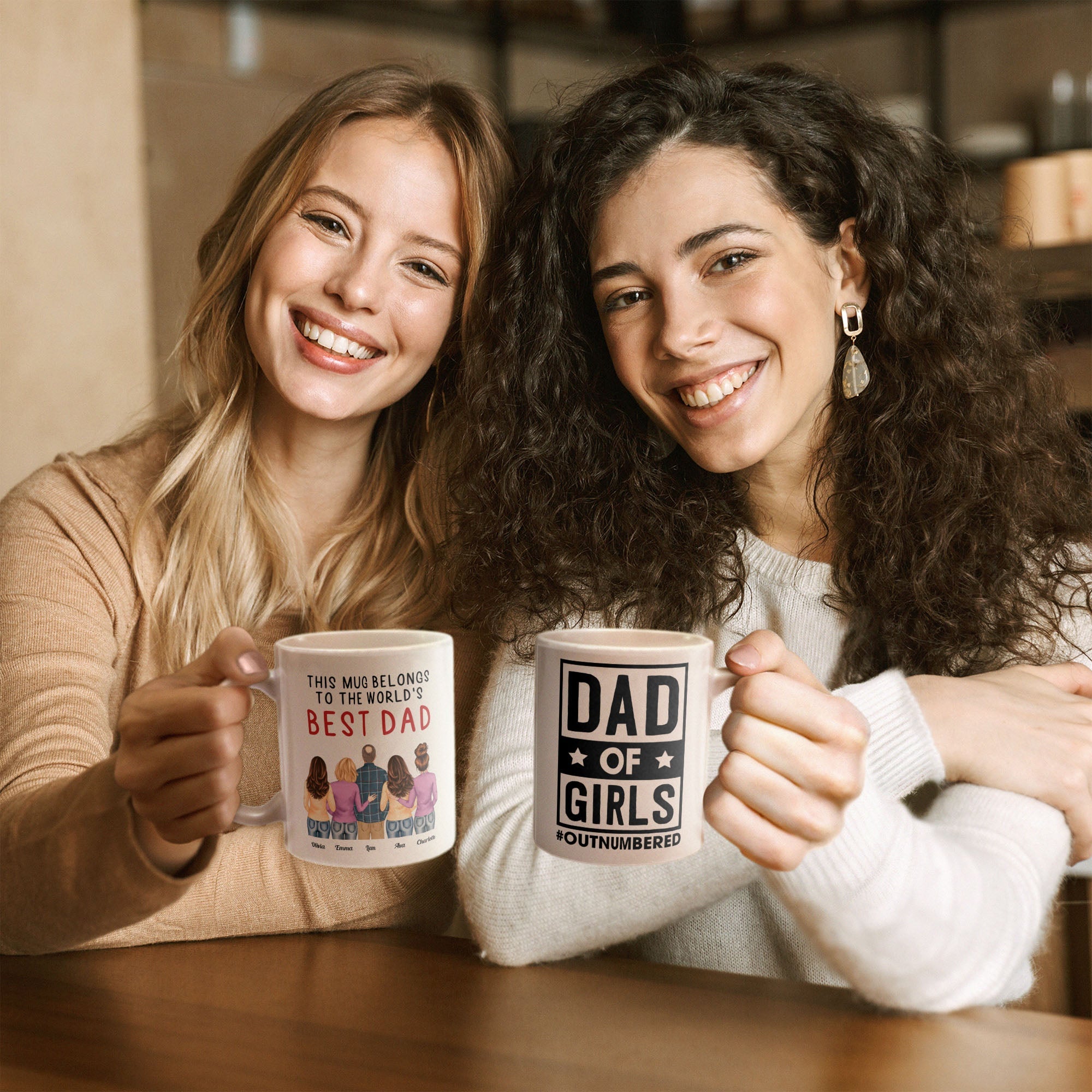 Dad Of Girls #Outnumbered - Personalized Mug - Christmas Birthday Gift For Dad - From Son, Daughter