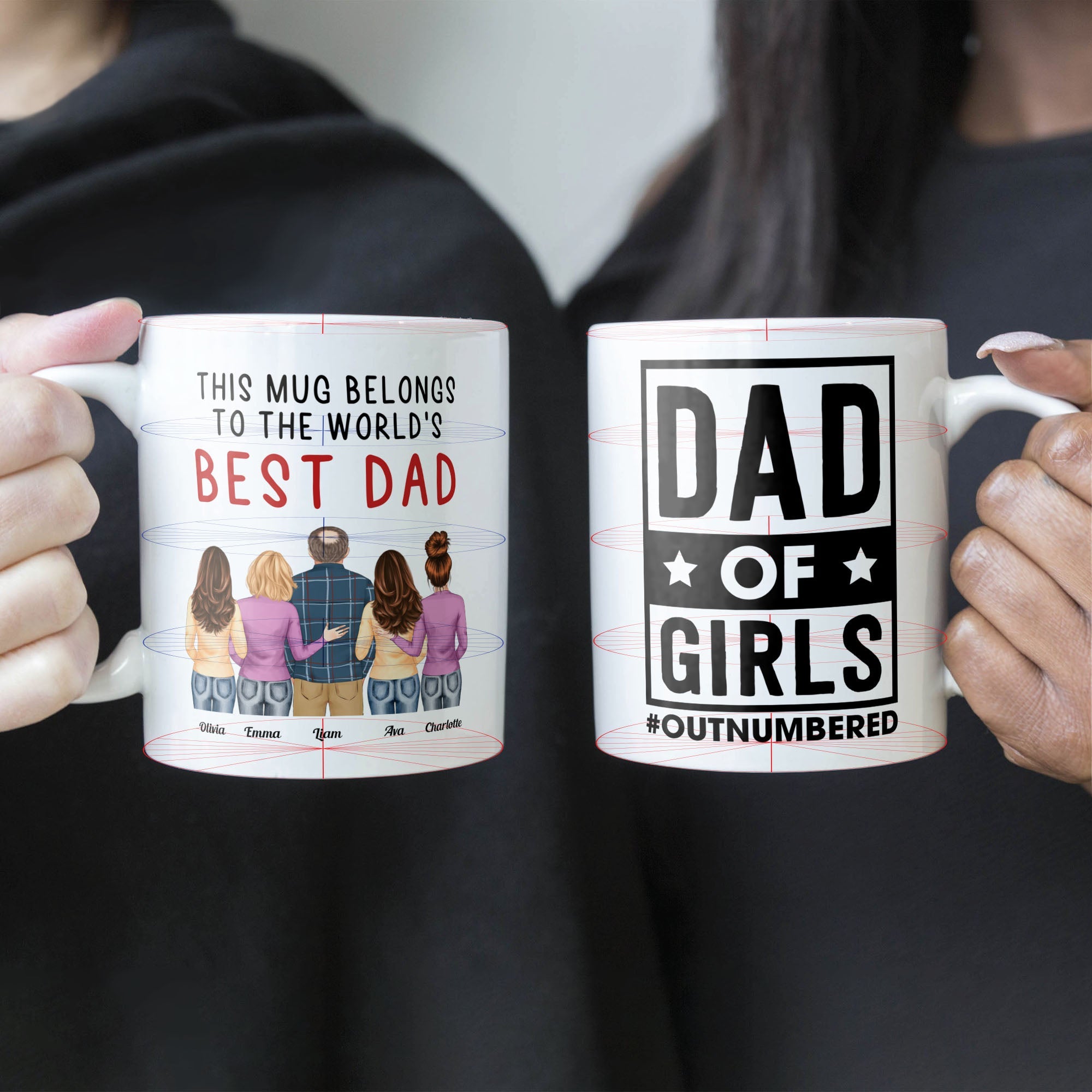 Dad Of Girls #Outnumbered - Personalized Mug - Christmas Birthday Gift For Dad - From Son, Daughter