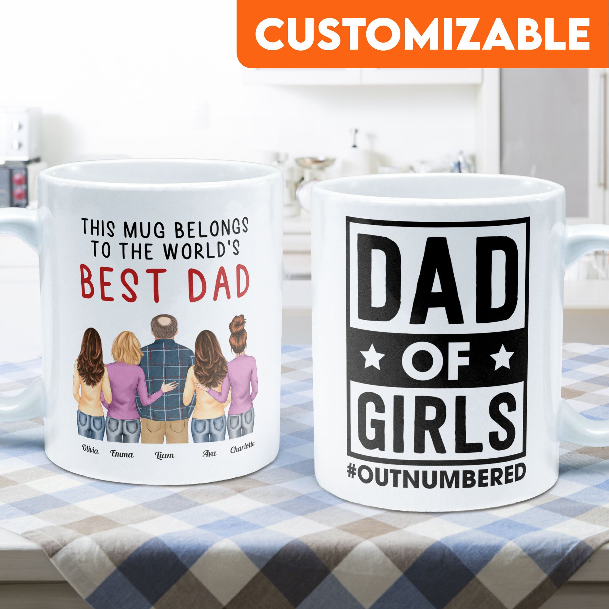 Dad Of Girls #Outnumbered - Personalized Mug - Christmas Birthday Gift For Dad - From Son, Daughter