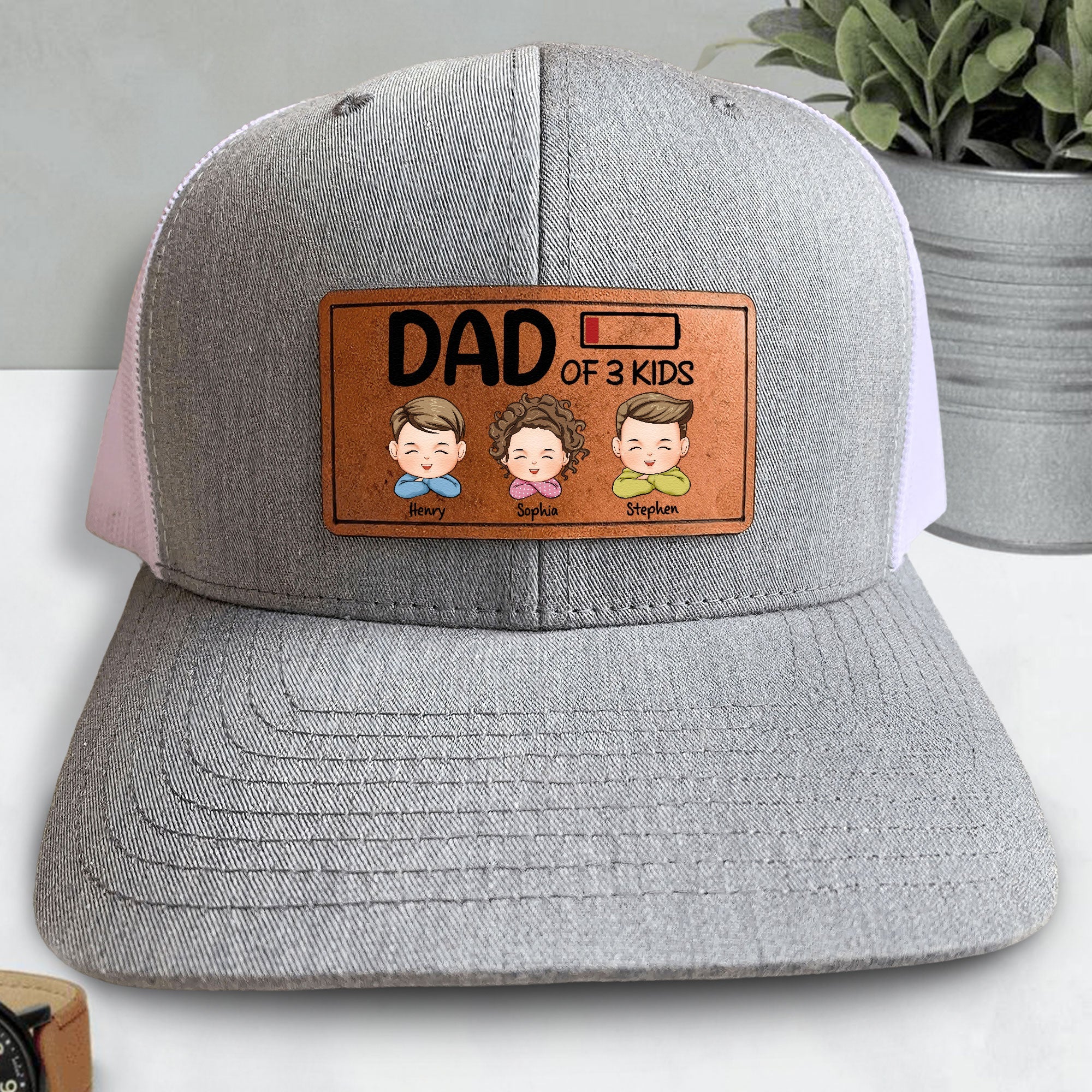 Dad Of Kids - Personalized Leather Patch Hat