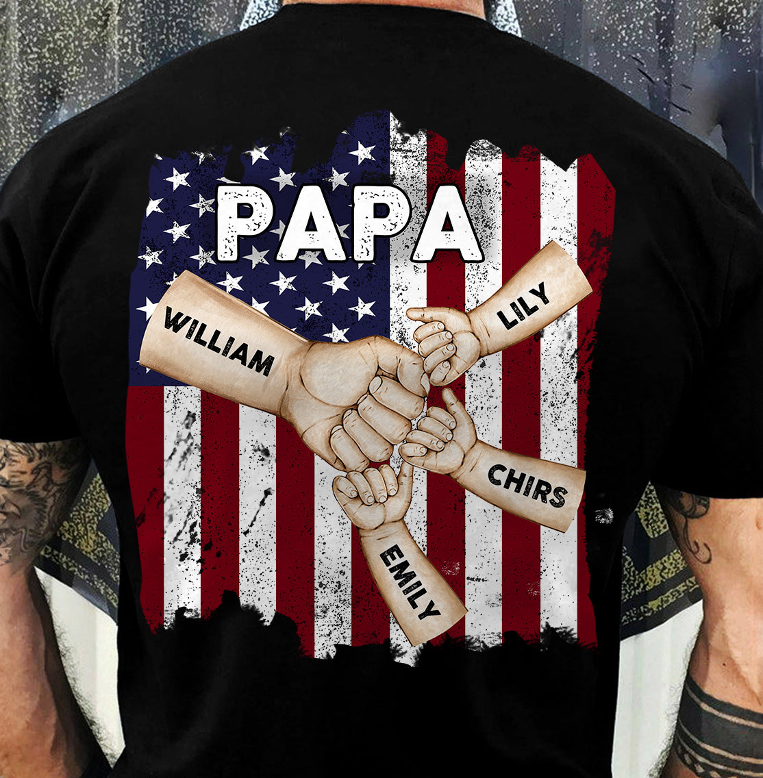 Dad Papa Hand Bump 4th Of July American Flag - Personalized Shirt