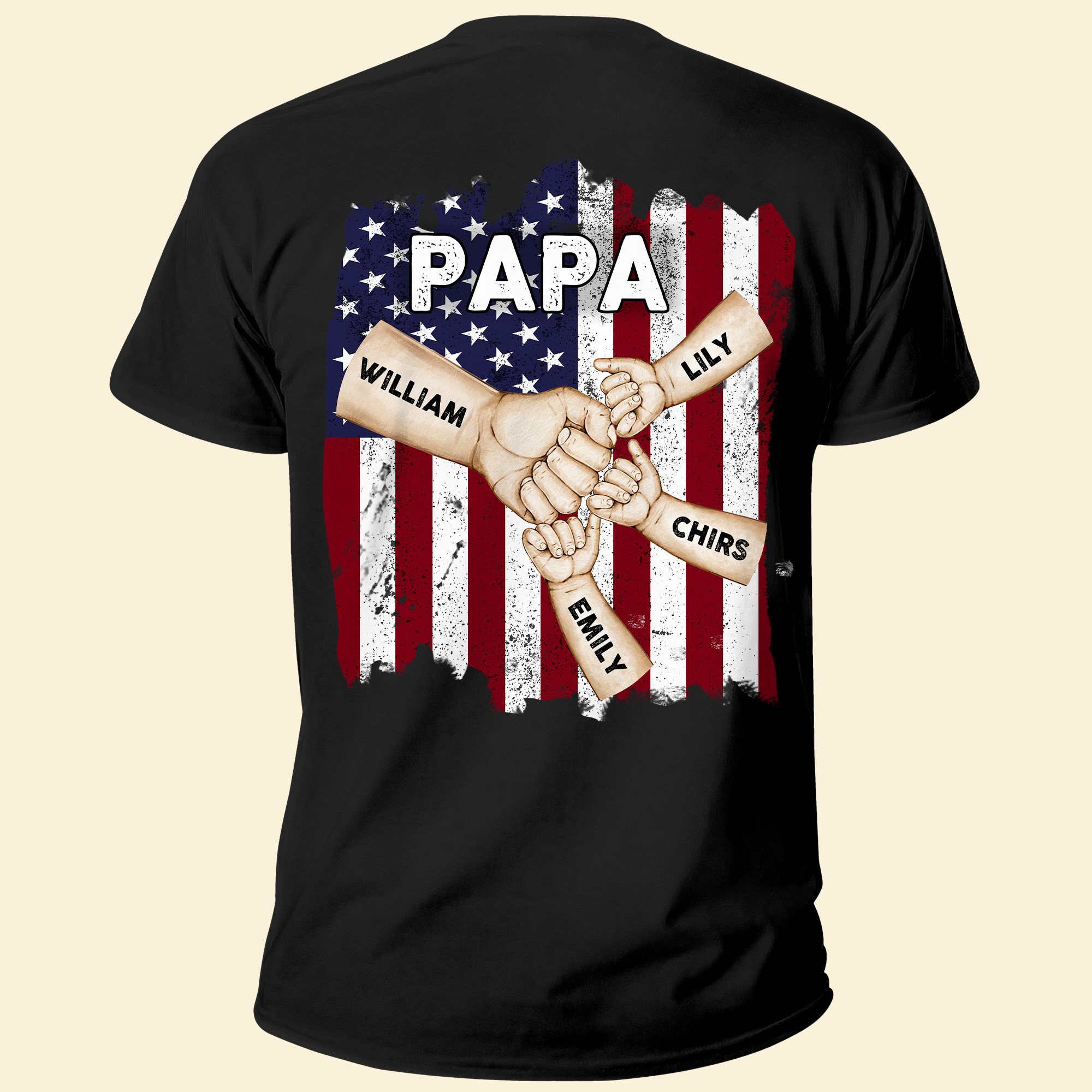 Dad Papa Hand Bump 4th Of July American Flag - Personalized Shirt