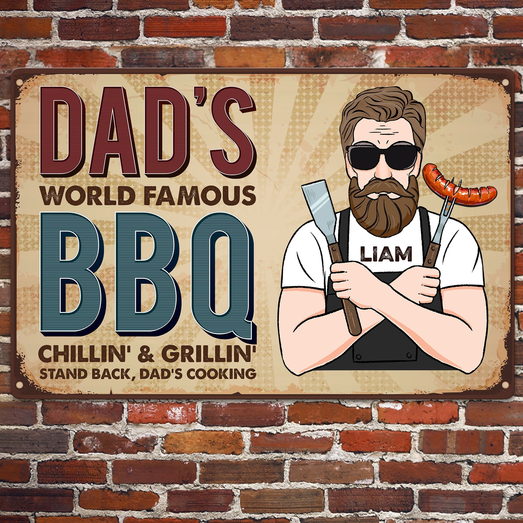 Dad's World Famous Bbq - Personalized Metal Sign