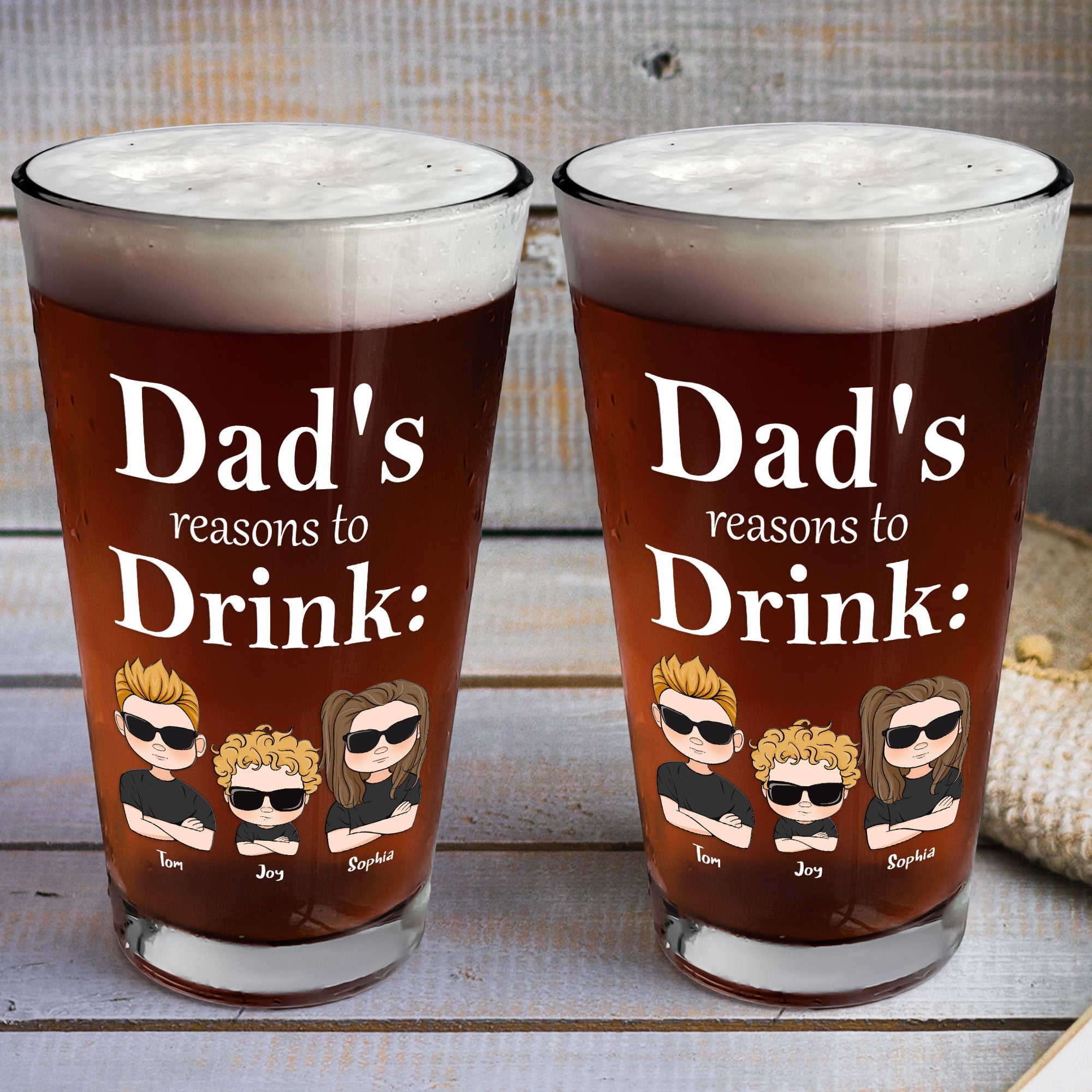 Dad's Reasons To Drink - Personalized Beer Glass