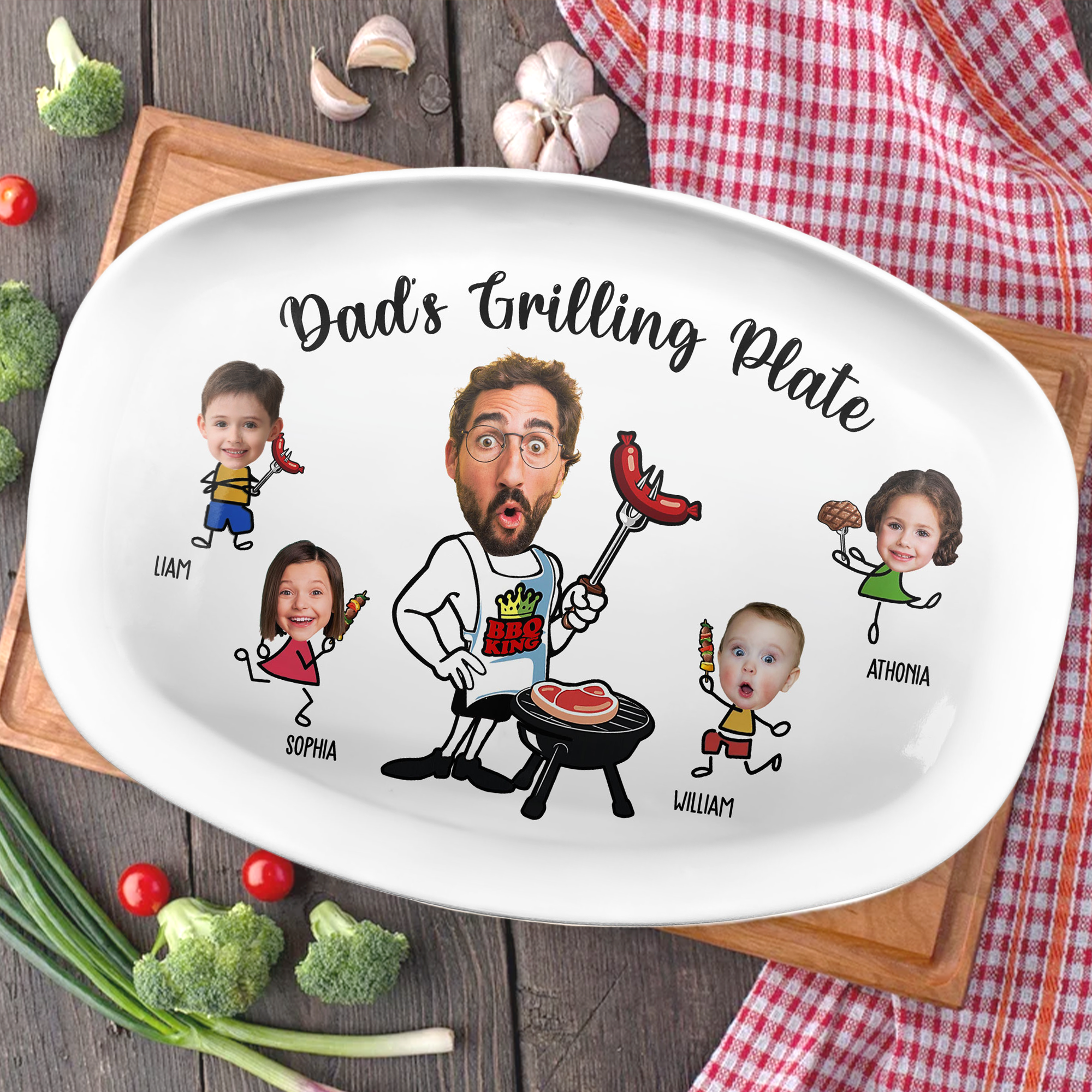 Daddy Grilling - Father's Day Gifts For Dad, Christmas Gift For Grandpa, Father - Personalized Photo Platter