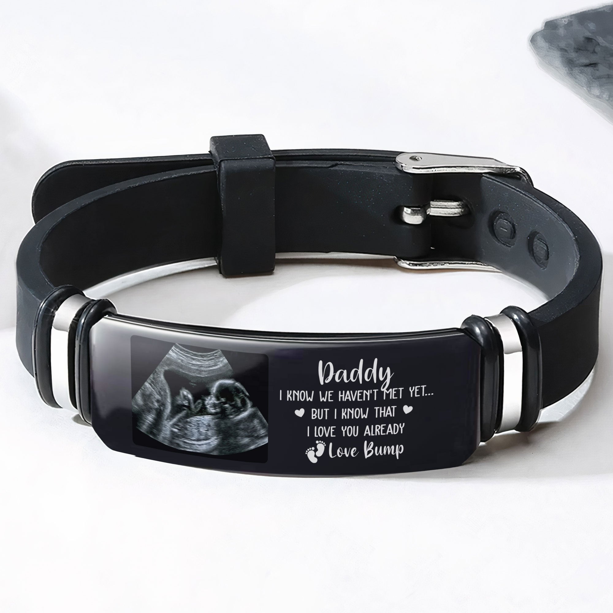 Daddy Love Bump Father's Day Gift For Men - Personalized Photo Bracelet