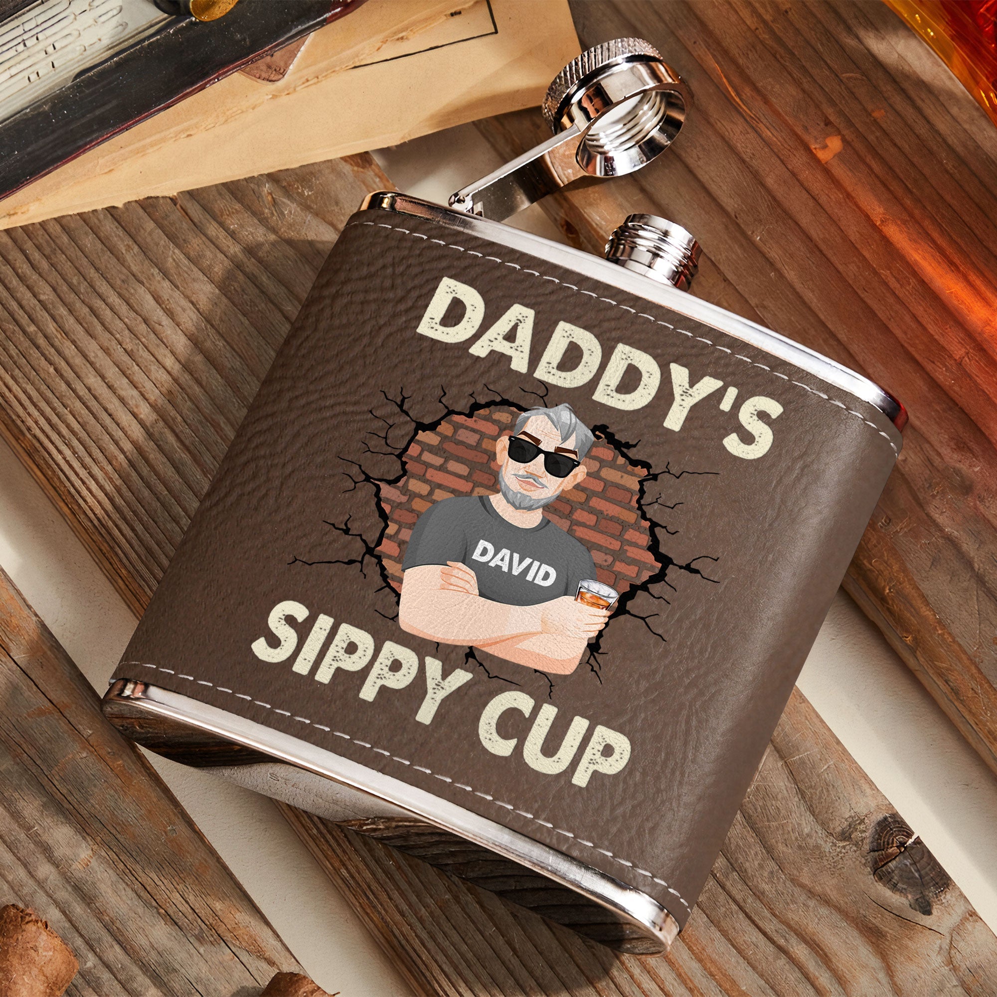 Daddy's Sippy Cup - Personalized Leather Flask