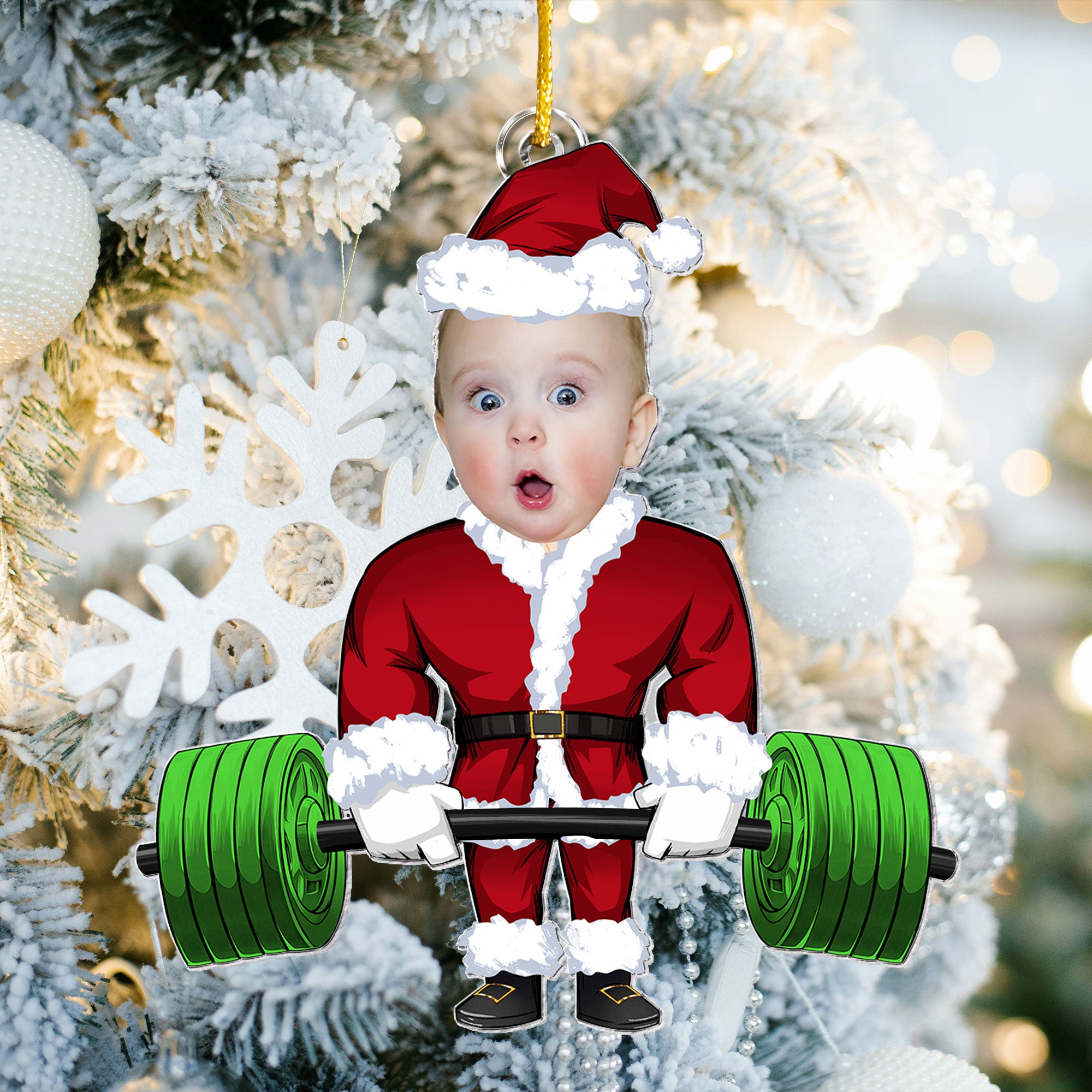 Deadlift Santa Funny Custom Face - Personalized Acrylic Photo Ornament