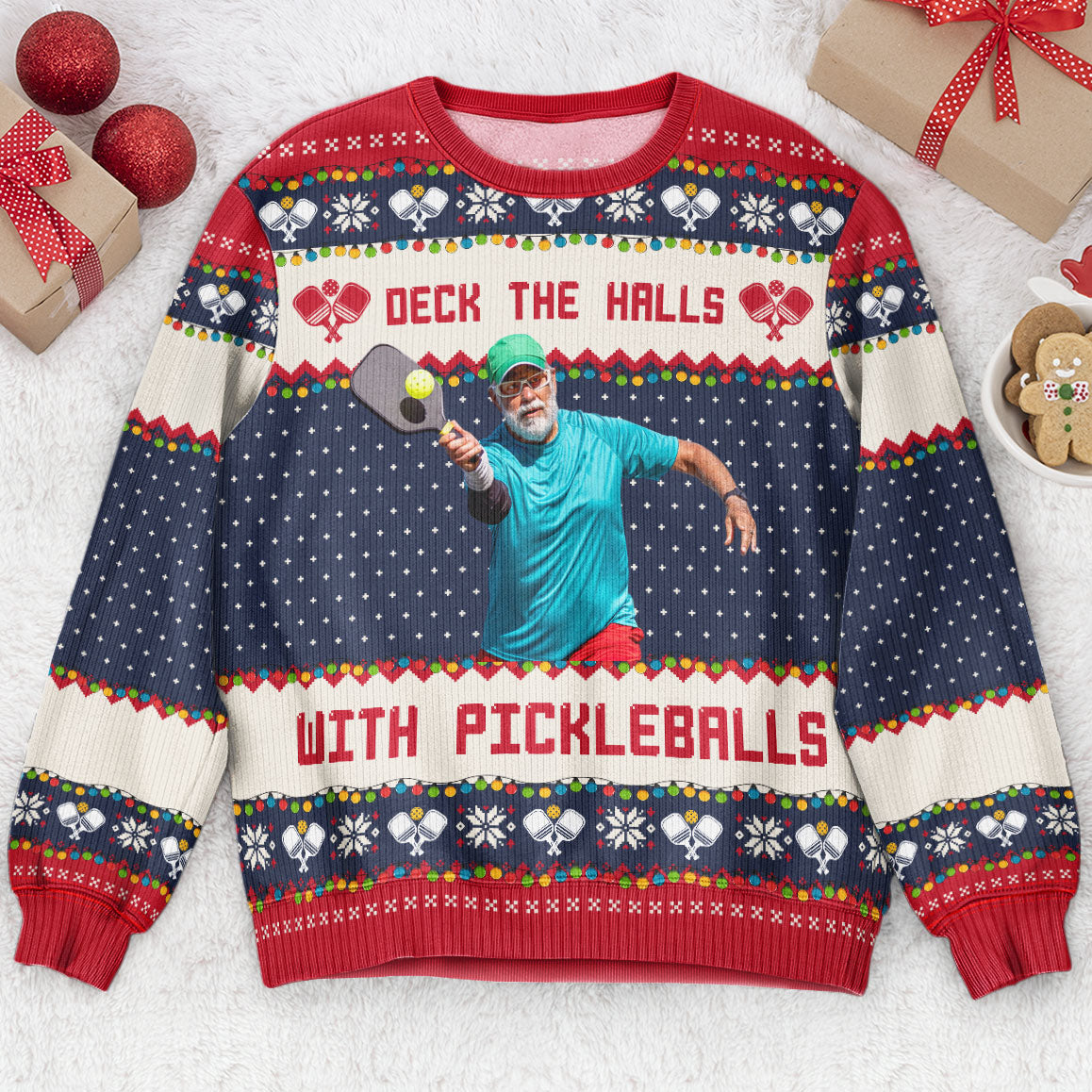 Deck The Halls With Pickleballs - Personalized Photo Ugly Sweater