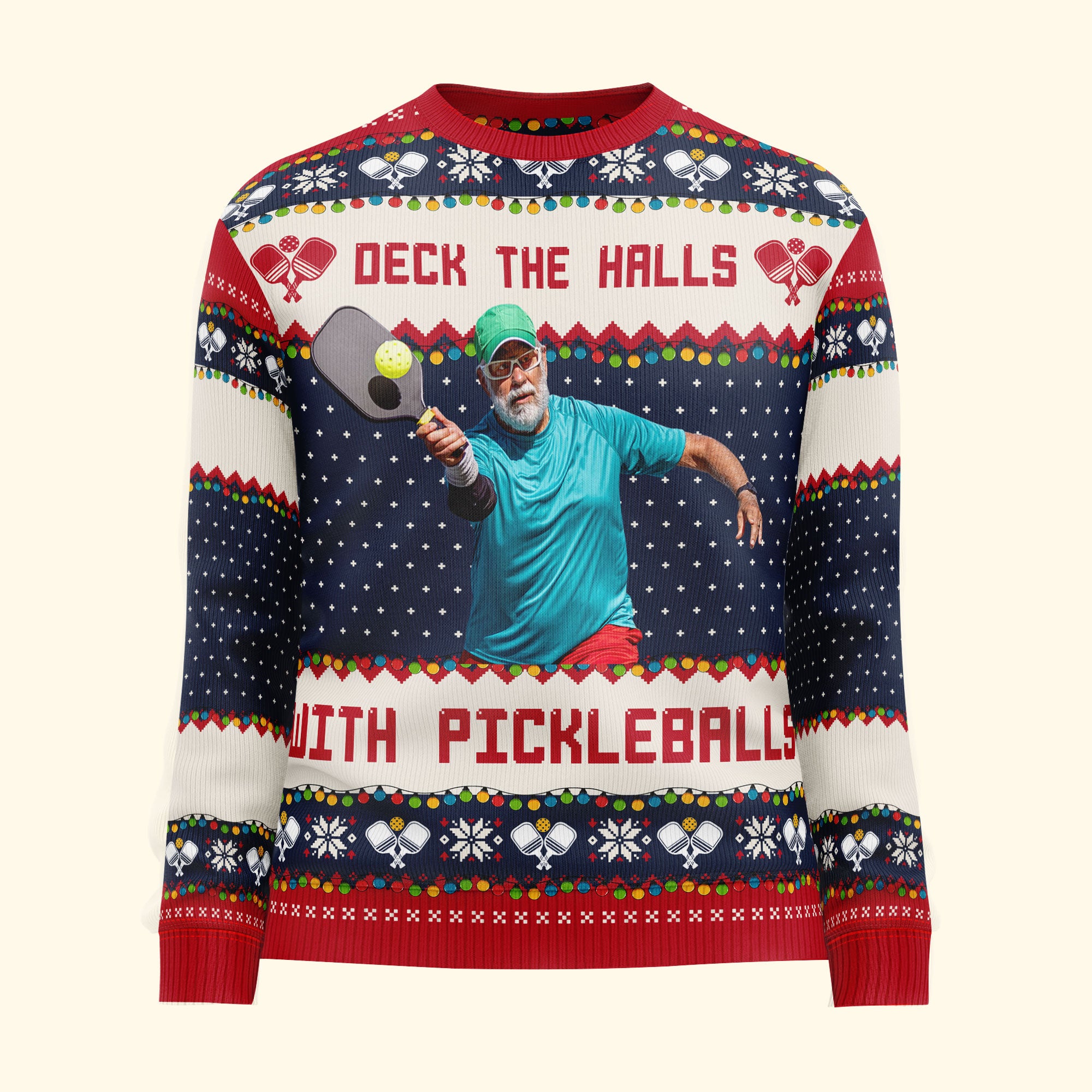 Deck The Halls With Pickleballs - Personalized Photo Ugly Sweater