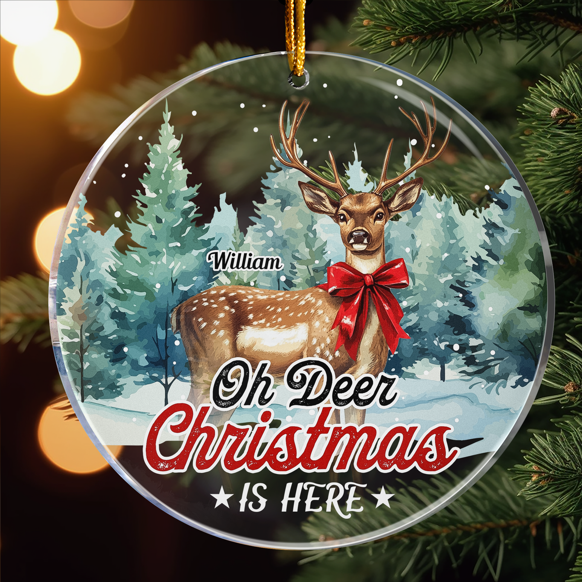 Deer Ornaments - Oh Deer Christmas Is Here - Personalized Acrylic Photo Ornament