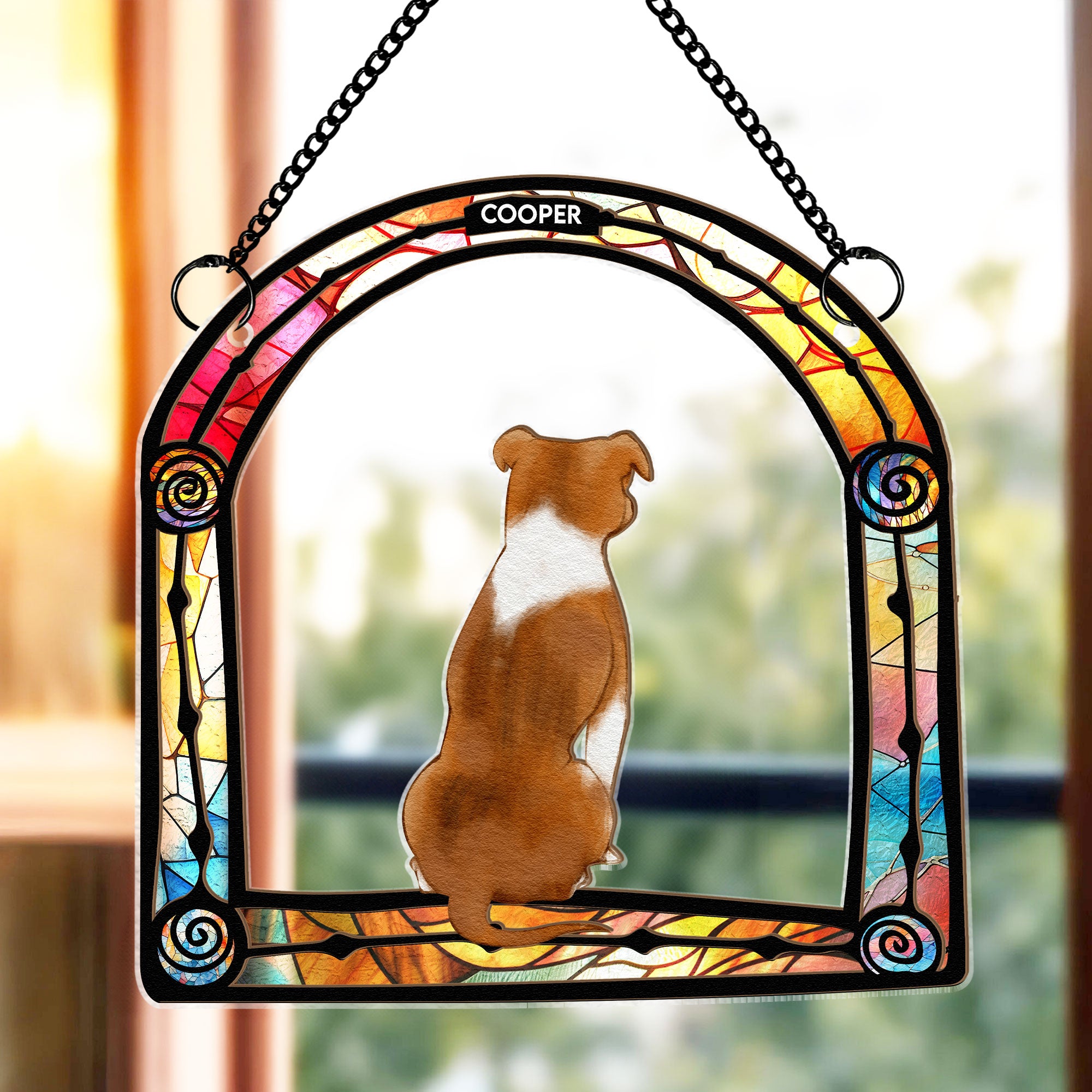 Dog At The Window Frame - Personalized Window Hanging Suncatcher Ornament