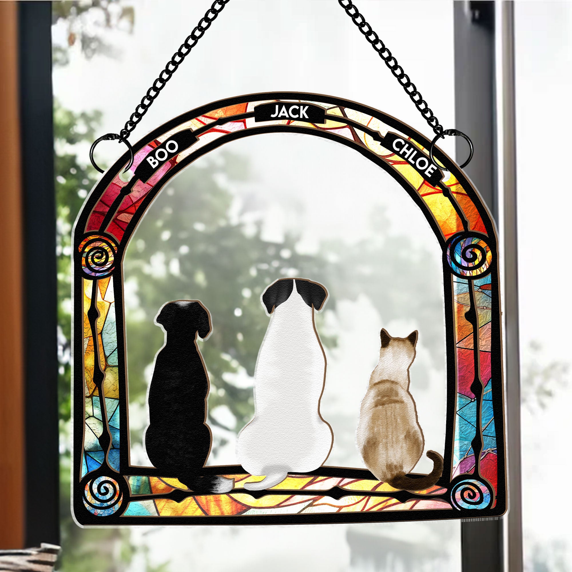 Dog At The Window Frame - Personalized Window Hanging Suncatcher Ornament